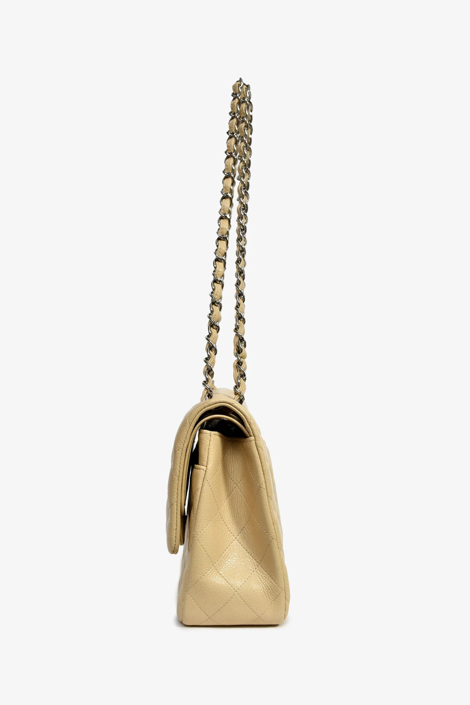 Pre-Loved Chanel™ 2011-12 Beige Caviar Leather Jumbo Double Flap Shoulder Bag - Image 4