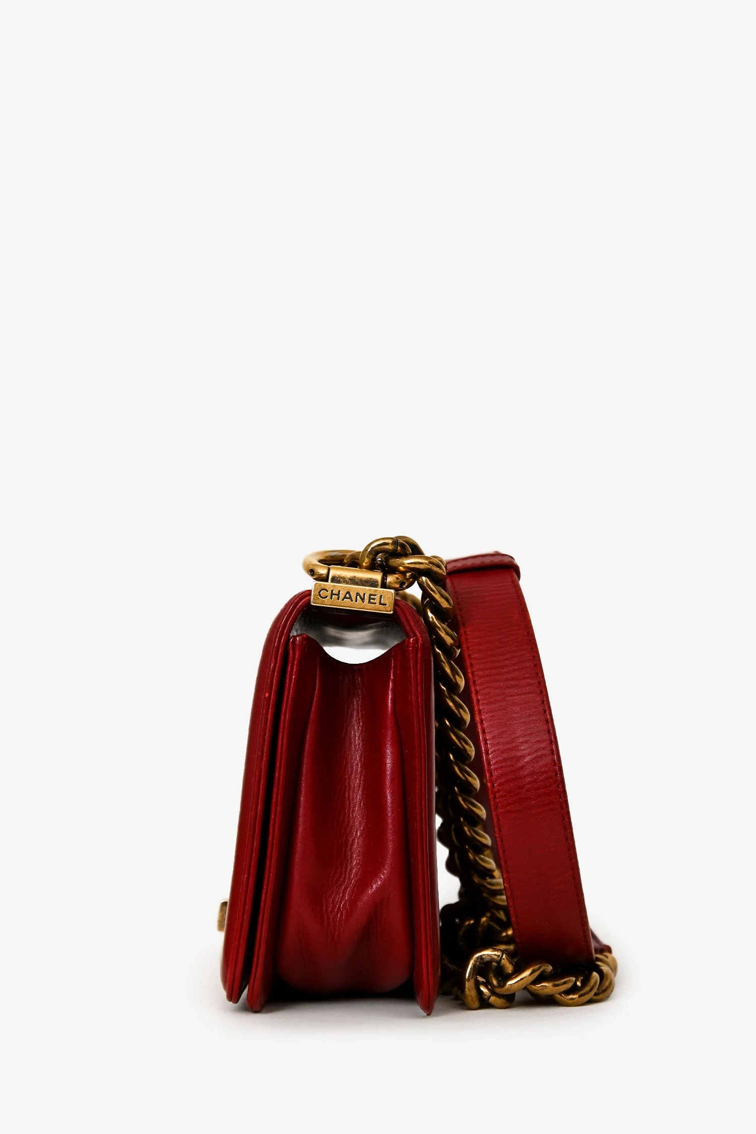 Pre-Loved Chanel™ 2011/12 Dark Rouge Smooth Calfskin Small Boy Bag - Image 4
