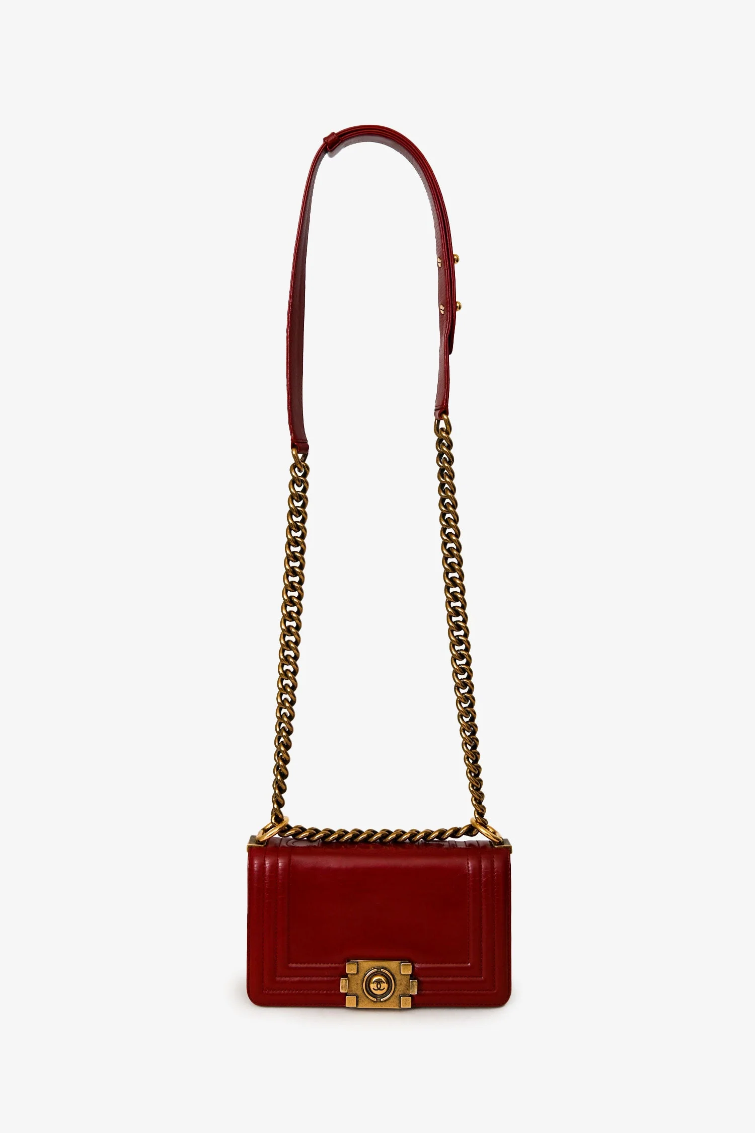 Pre-Loved Chanel™ 2011/12 Dark Rouge Smooth Calfskin Small Boy Bag - Image 7