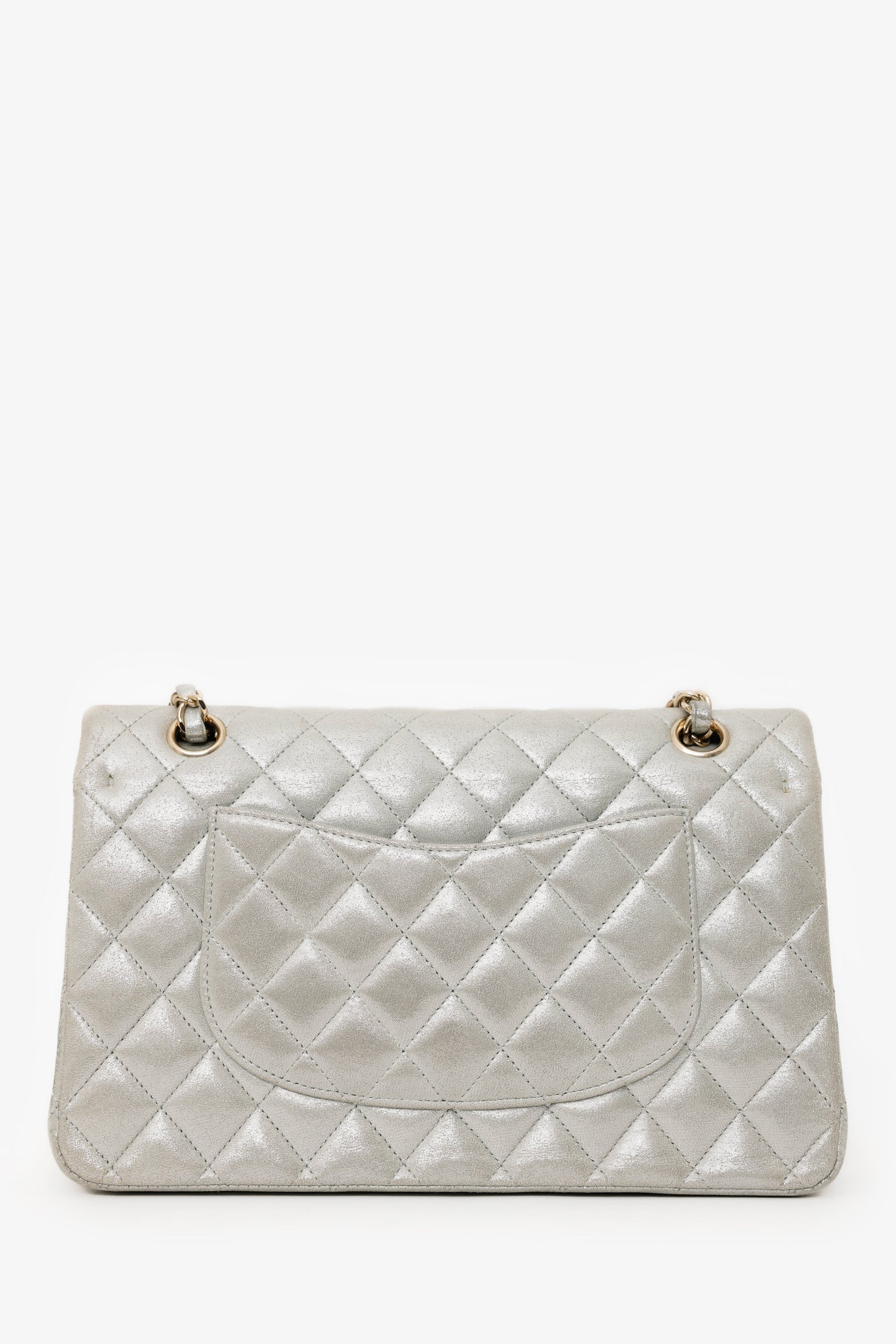 Pre-Loved Chanel™ 2011-12 Silver Metallic Fabric Small Classic Double Flap Bag - Image 2