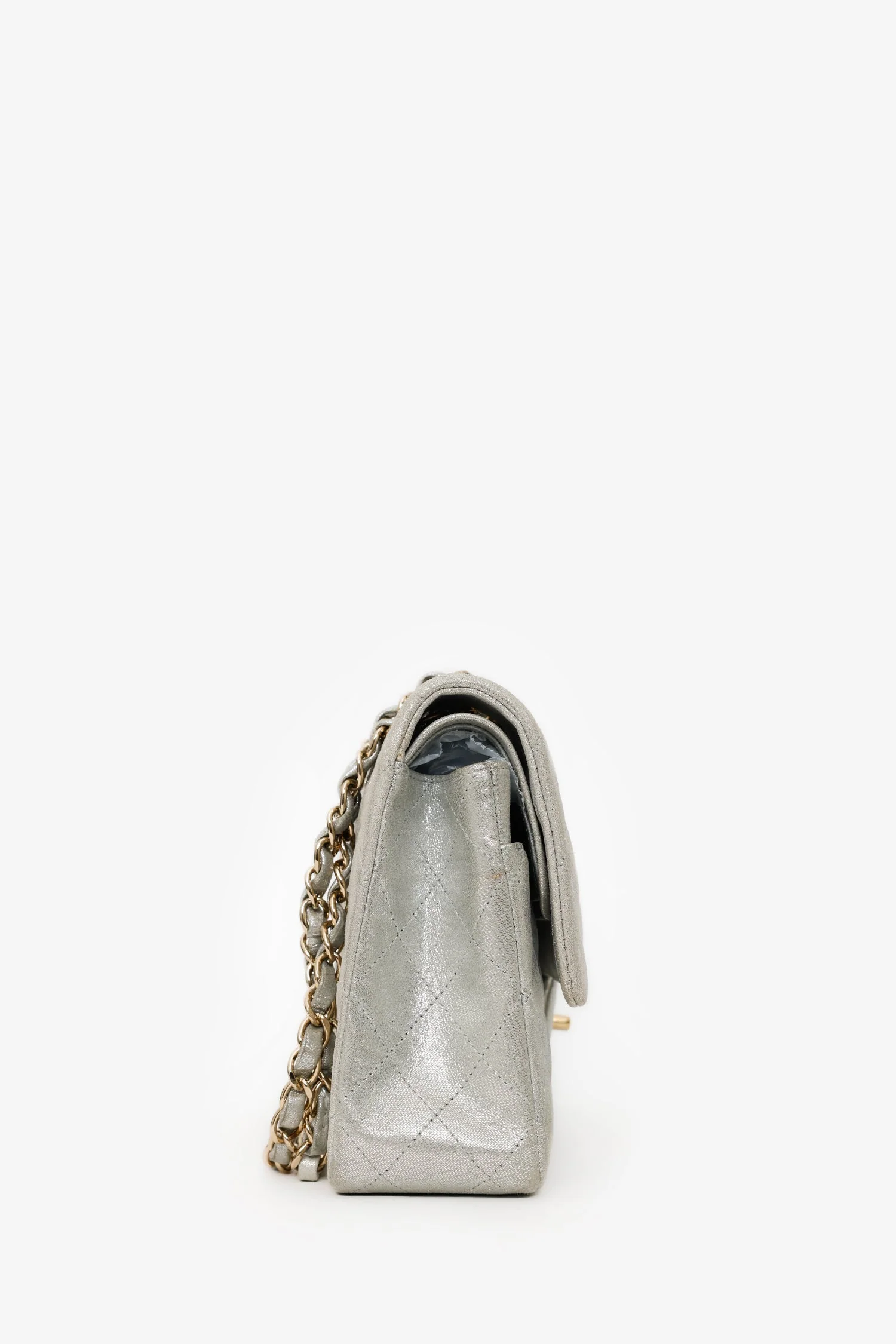 Pre-Loved Chanel™ 2011-12 Silver Metallic Fabric Small Classic Double Flap Bag - Image 3