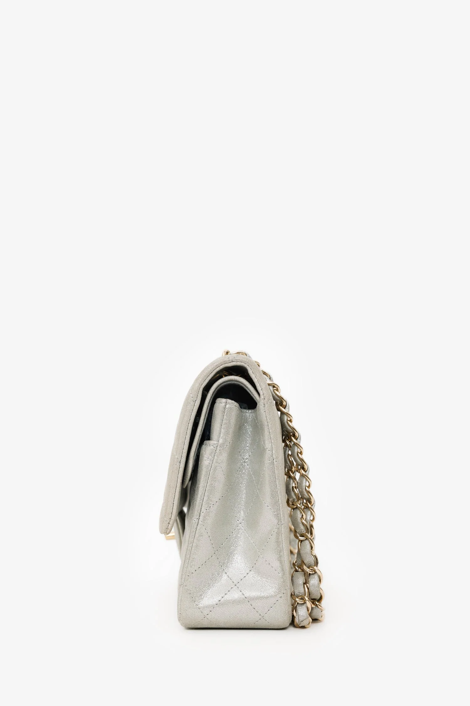 Pre-Loved Chanel™ 2011-12 Silver Metallic Fabric Small Classic Double Flap Bag - Image 4