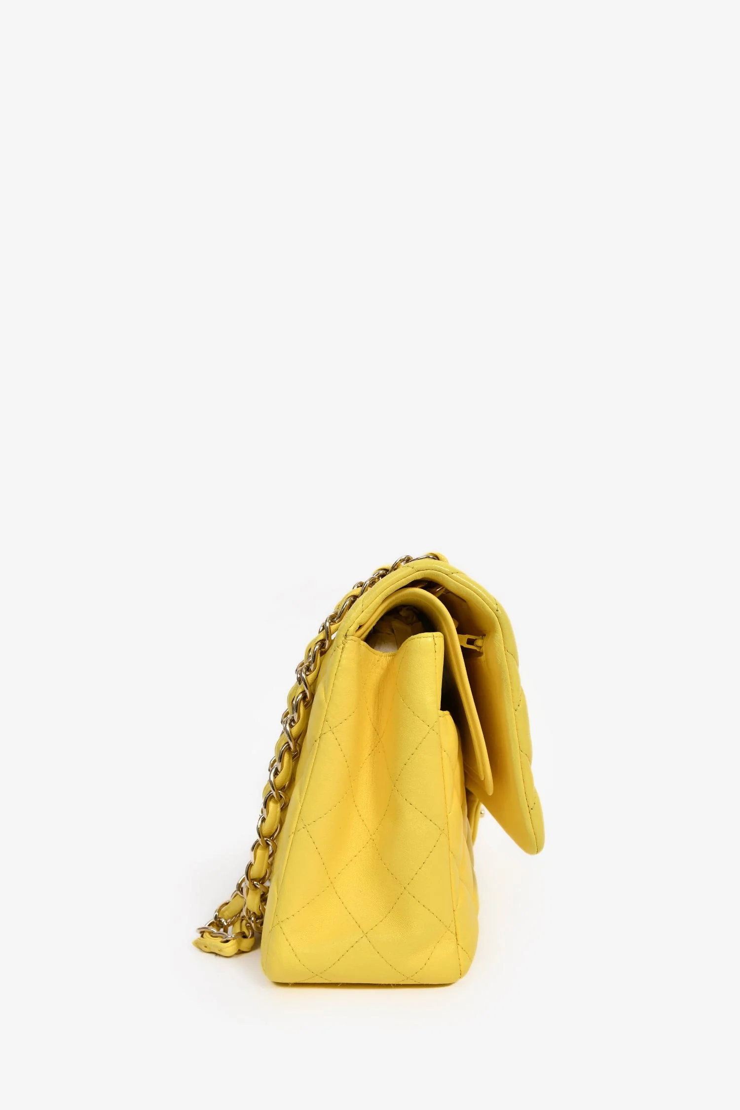 Pre-Loved Chanel™ 2011-12 Yellow Lambskin Yellow Jumbo Double Flap Shoulder Bag - Image 3