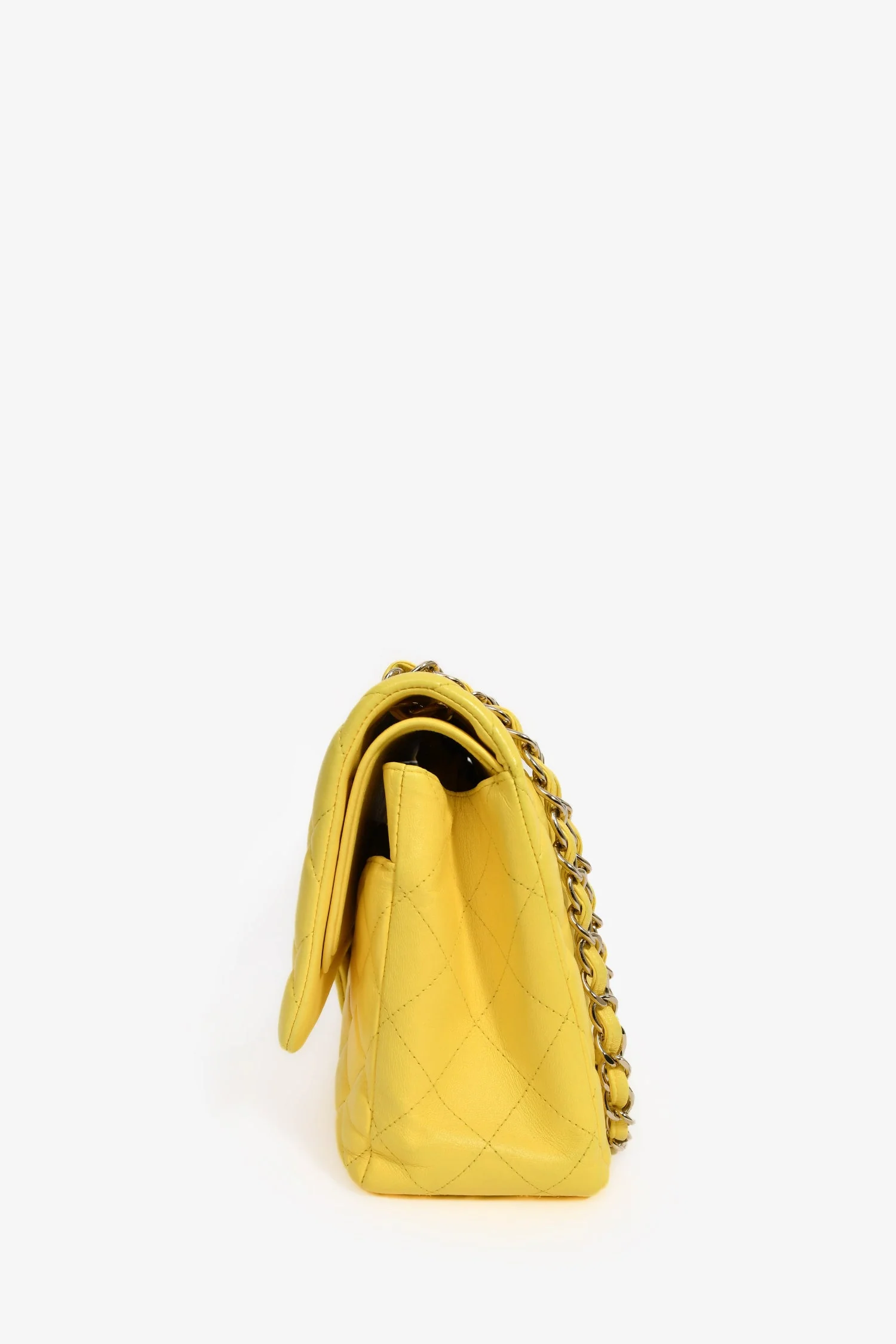 Pre-Loved Chanel™ 2011-12 Yellow Lambskin Yellow Jumbo Double Flap Shoulder Bag - Image 4