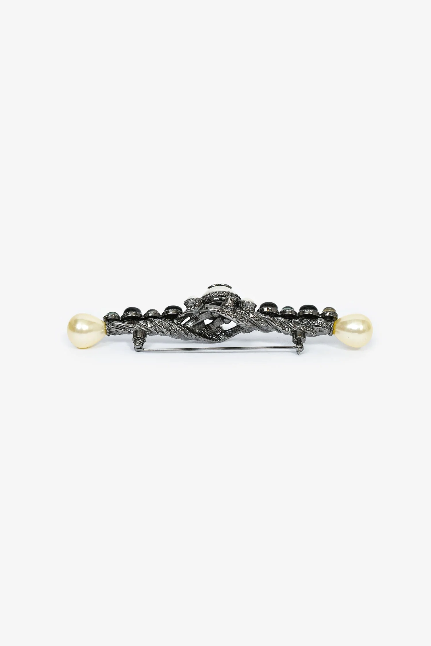 Pre-Loved Chanel™ 2011 Metal/Rhinestones Silver White Interlocking CC Brooch - Image 2