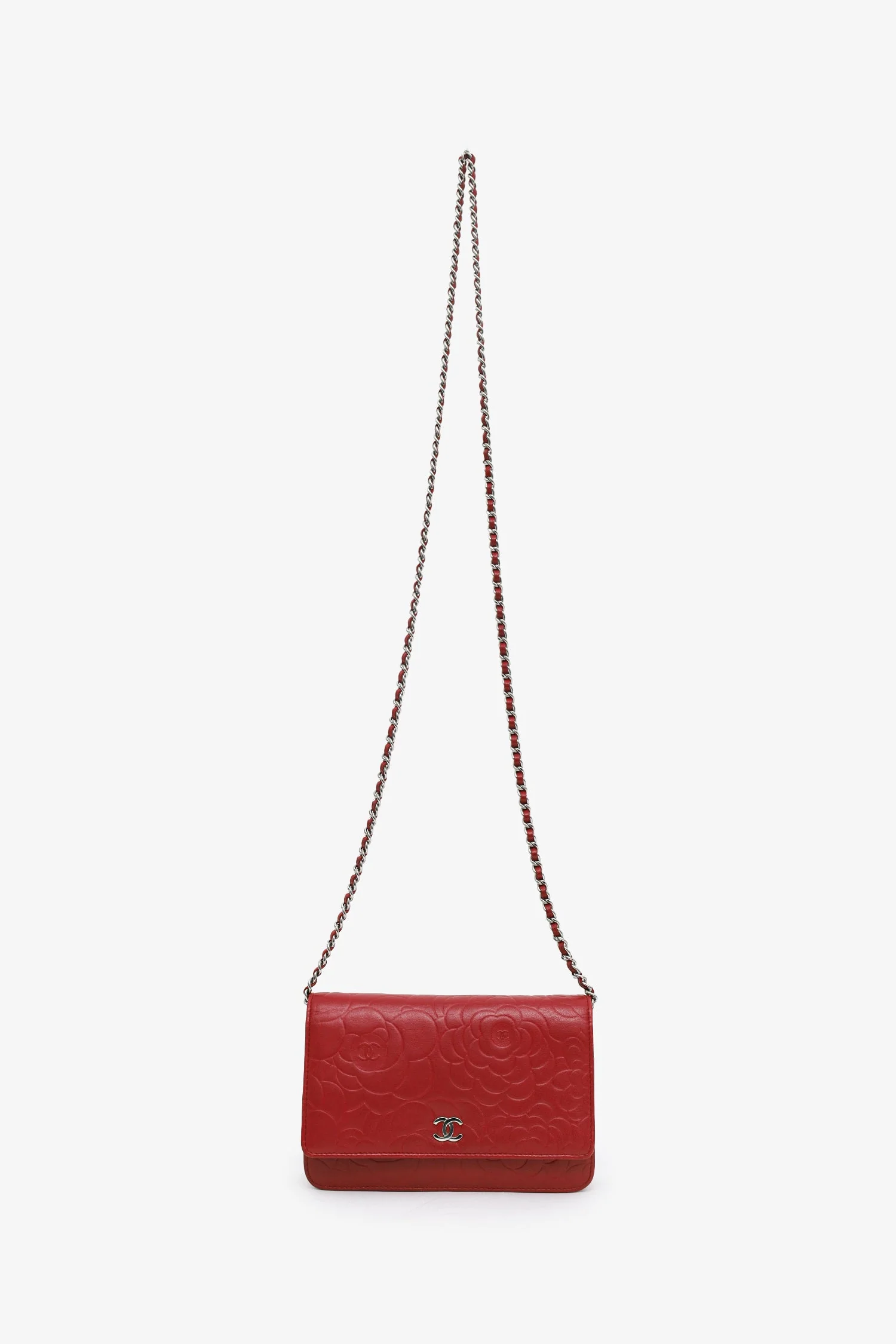 Pre-Loved Chanel™ 2011 Red Lambskin Leather Camellia Classic Wallet on Chain - Image 6