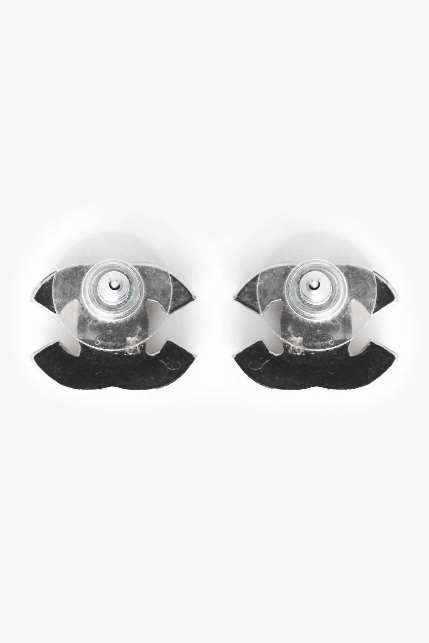 Pre-Loved Chanel™ 2011 Silver Tone Metal Crystal Embellished CC Earrings - Image 2