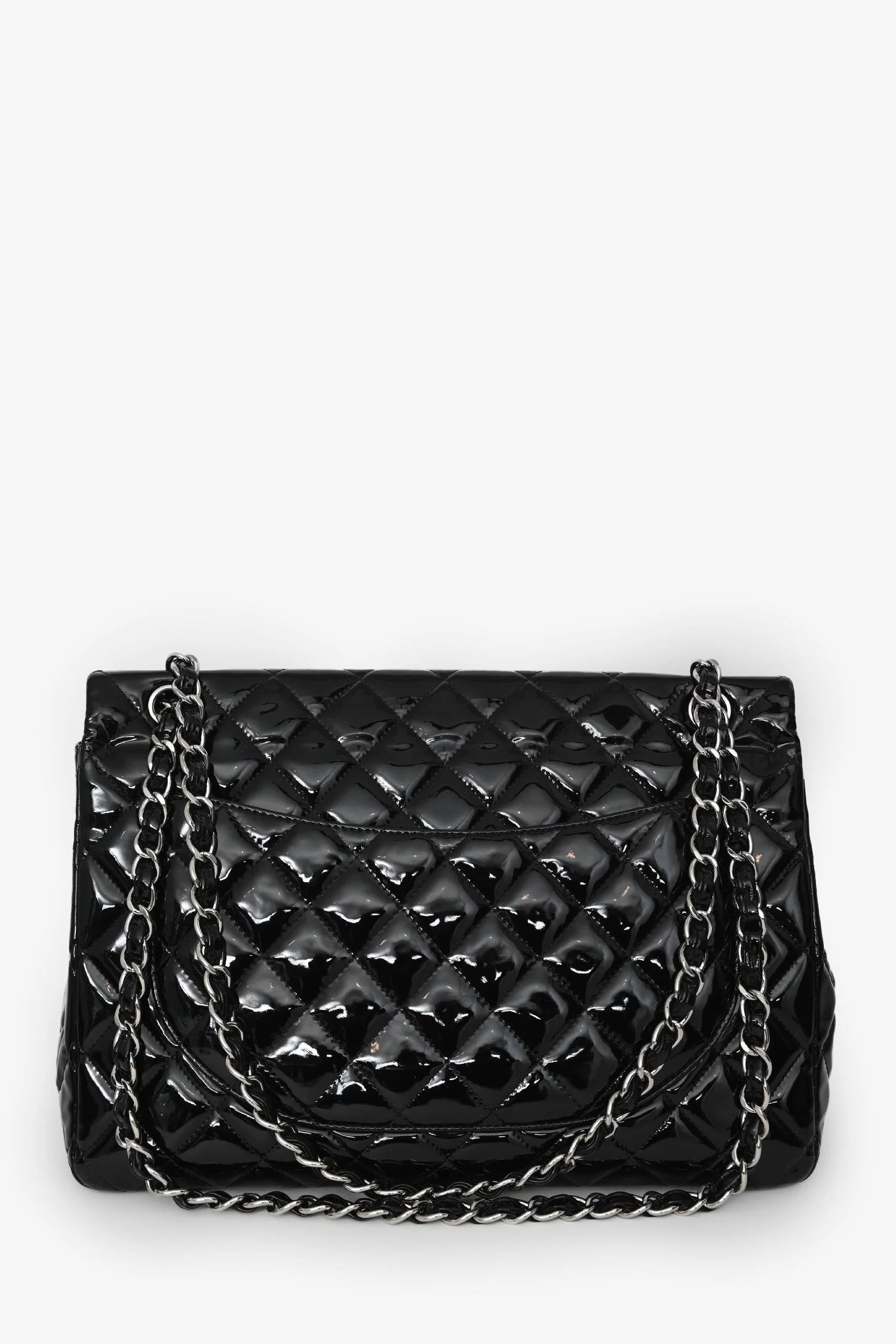 Pre-Loved Chanel™ 2012/13 Black Quilted Patent Maxi Double Flap Shoulder Bag - Image 2