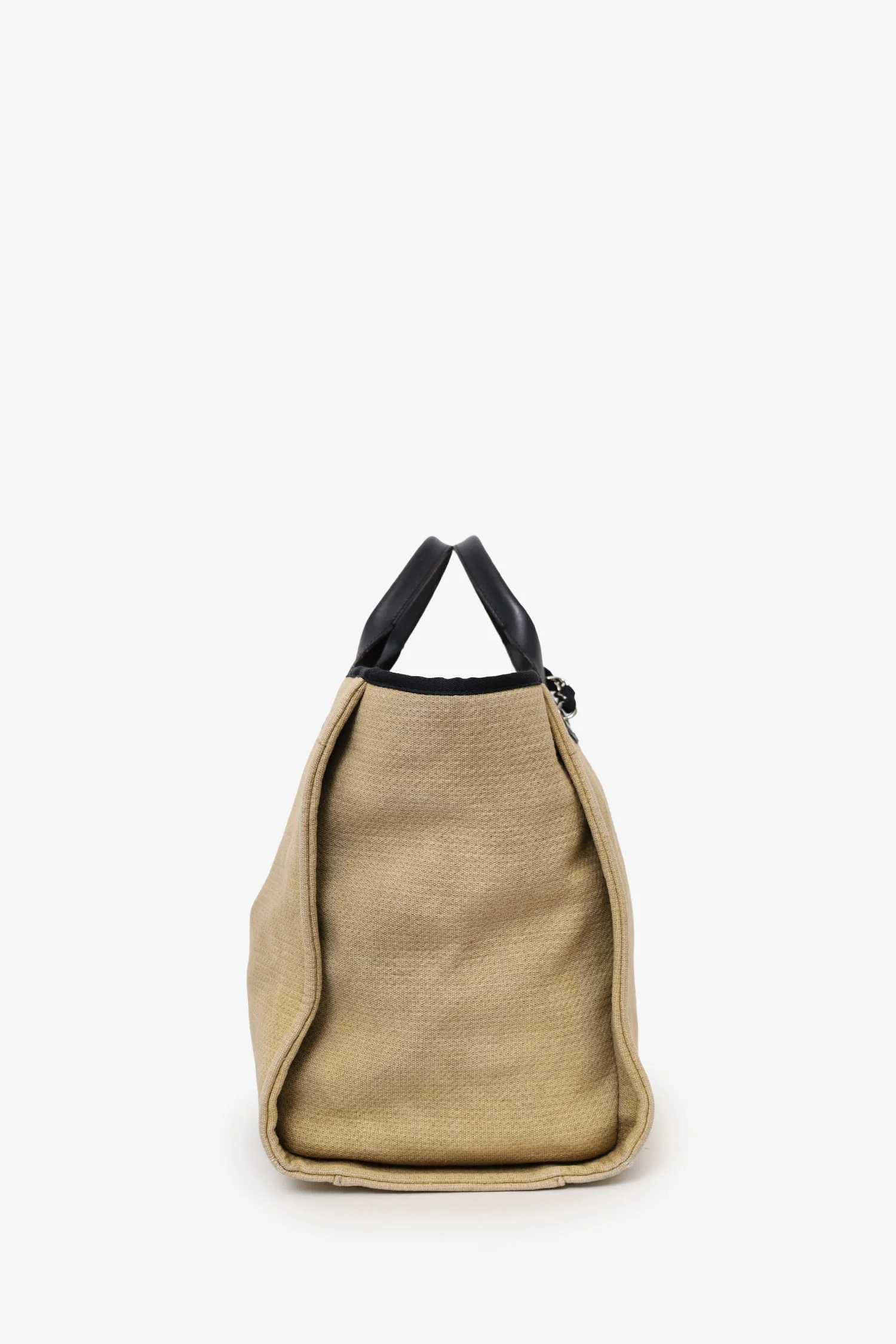 Pre-Loved Chanel™ 2012 Beige/Black Canvas Large Deauville Shopping Tote - Image 3