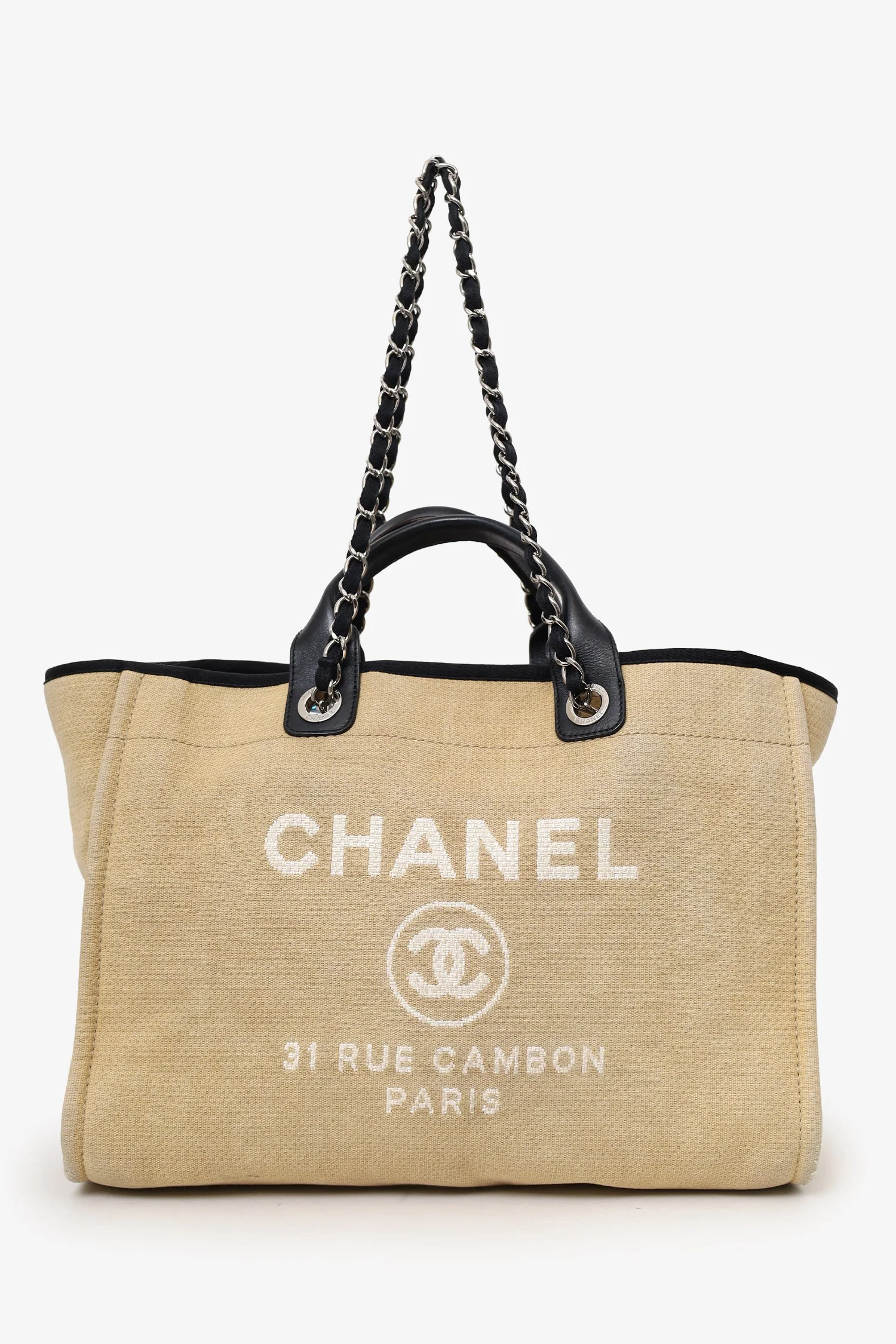 Pre-Loved Chanel™ 2012 Beige/Black Canvas Large Deauville Shopping Tote - Image 6