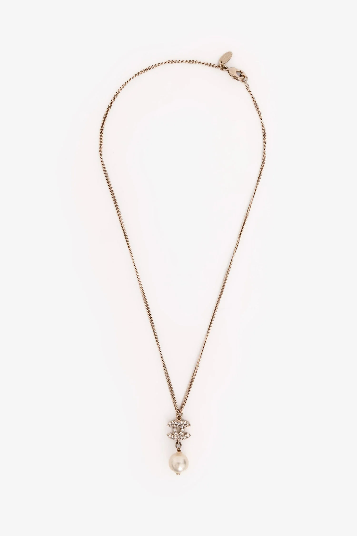 Pre-Loved Chanel™ 2012 Gold Tone Metal/Faux Pearl CC Pendant Necklace - Image 2