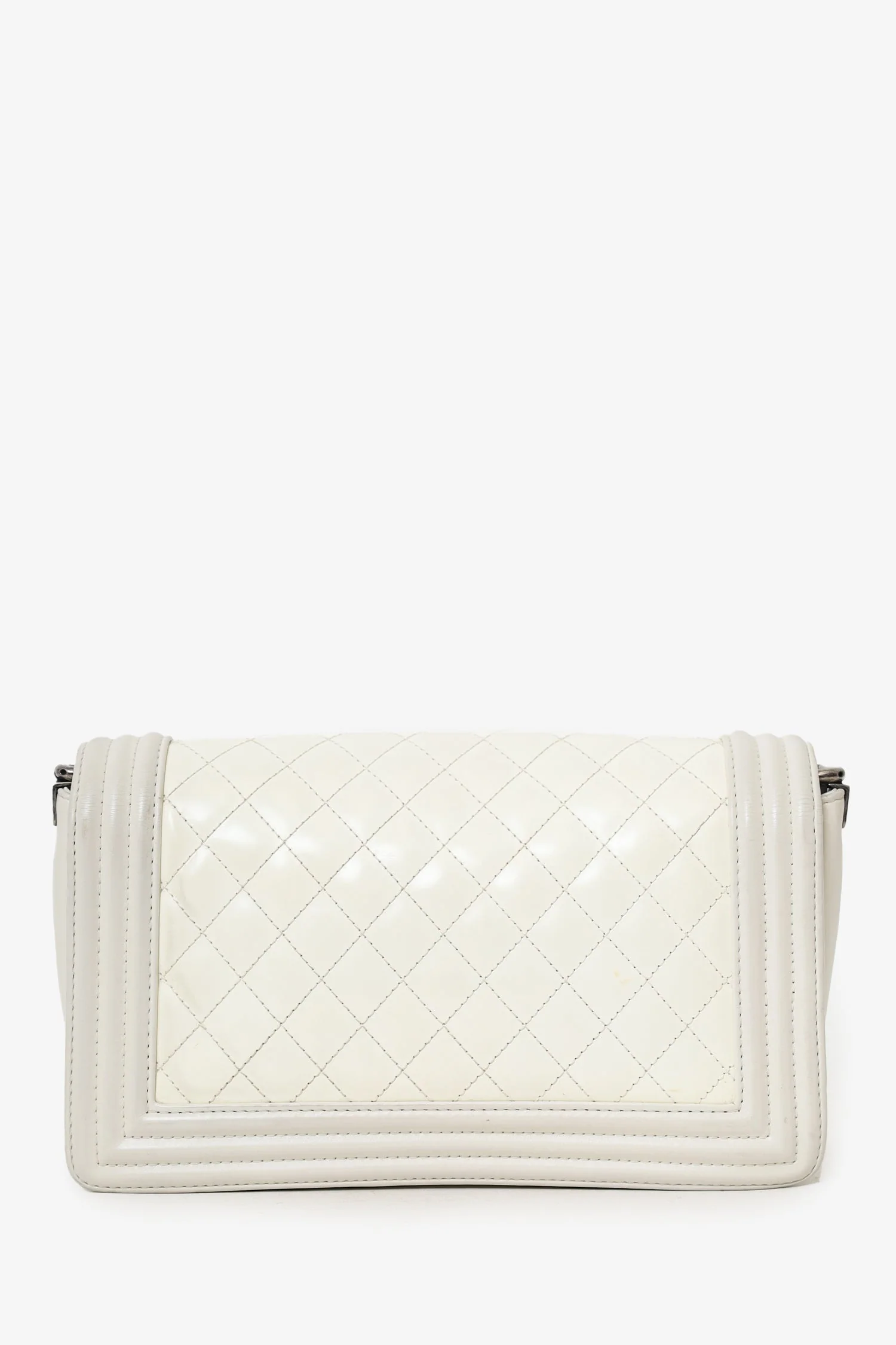 Pre-Loved Chanel™ 2012 Limited Edition White Leather Medium Boy Bag with Metal Strap - Image 5
