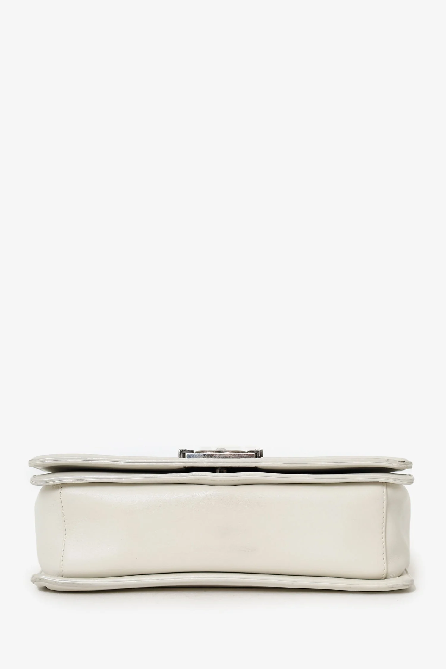 Pre-Loved Chanel™ 2012 Limited Edition White Leather Medium Boy Bag with Metal Strap - Image 8