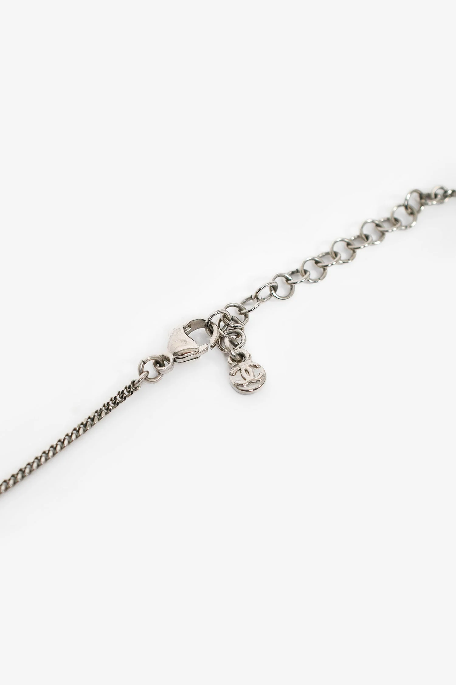 Chanel™ 2012 Silver Toned Crystal Drop CC Pendant Necklace - Image 3