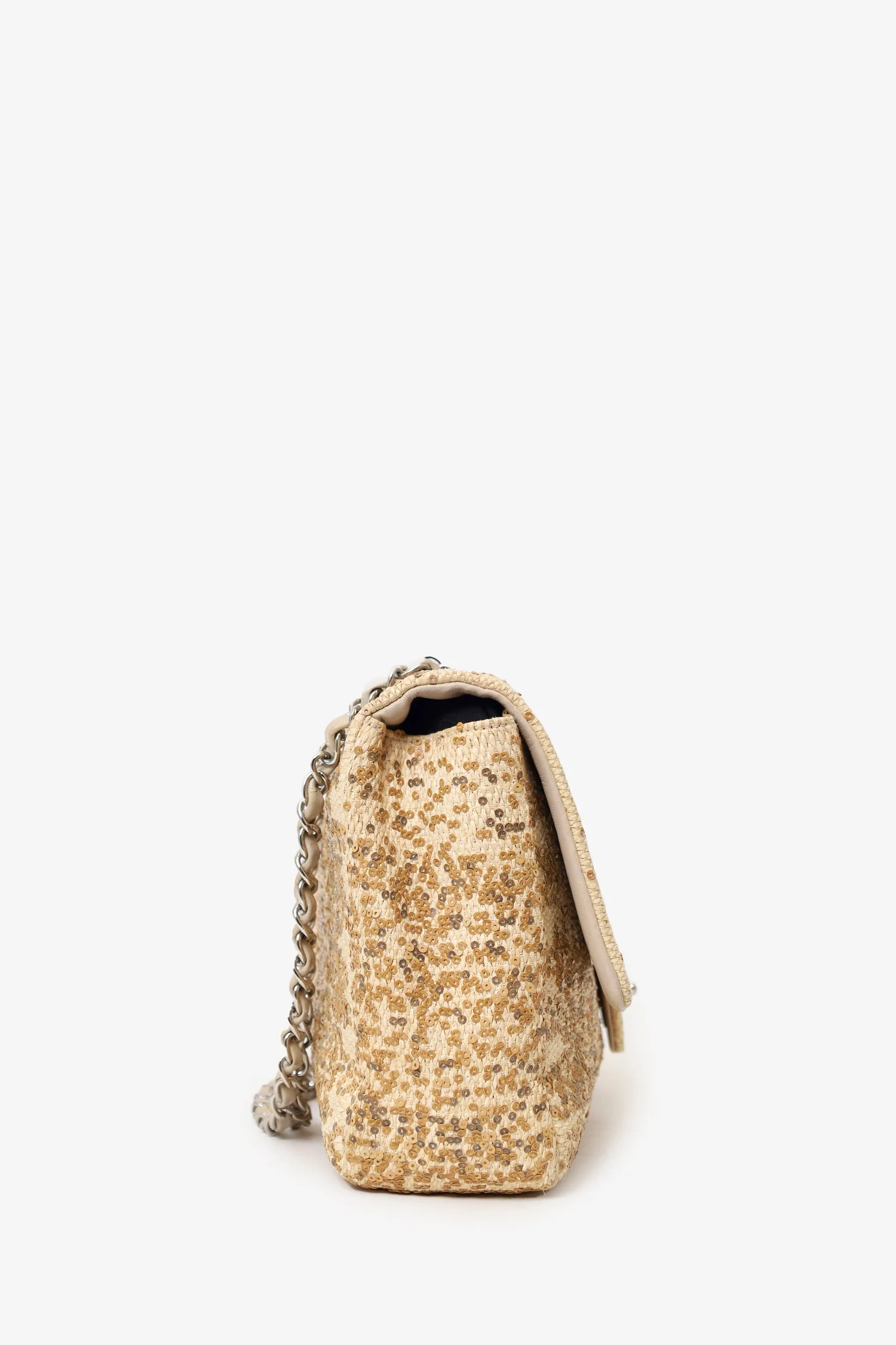 Pre-Loved Chanel™ 2013-14 Beige Raffia Sequin Small Single Flap Bag - Image 5