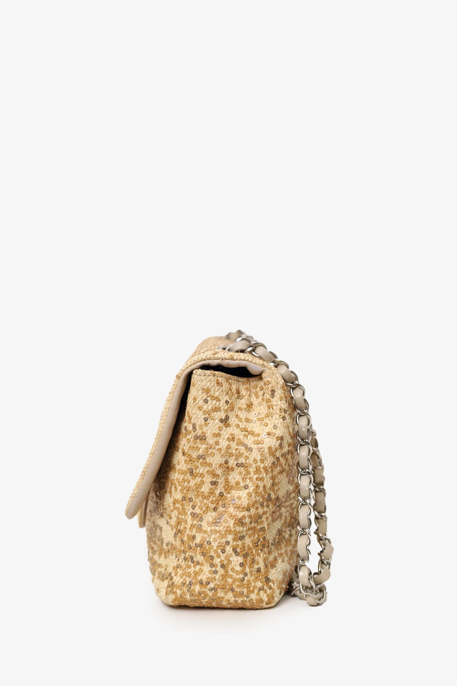 Pre-Loved Chanel™ 2013-14 Beige Raffia Sequin Small Single Flap Bag - Image 6