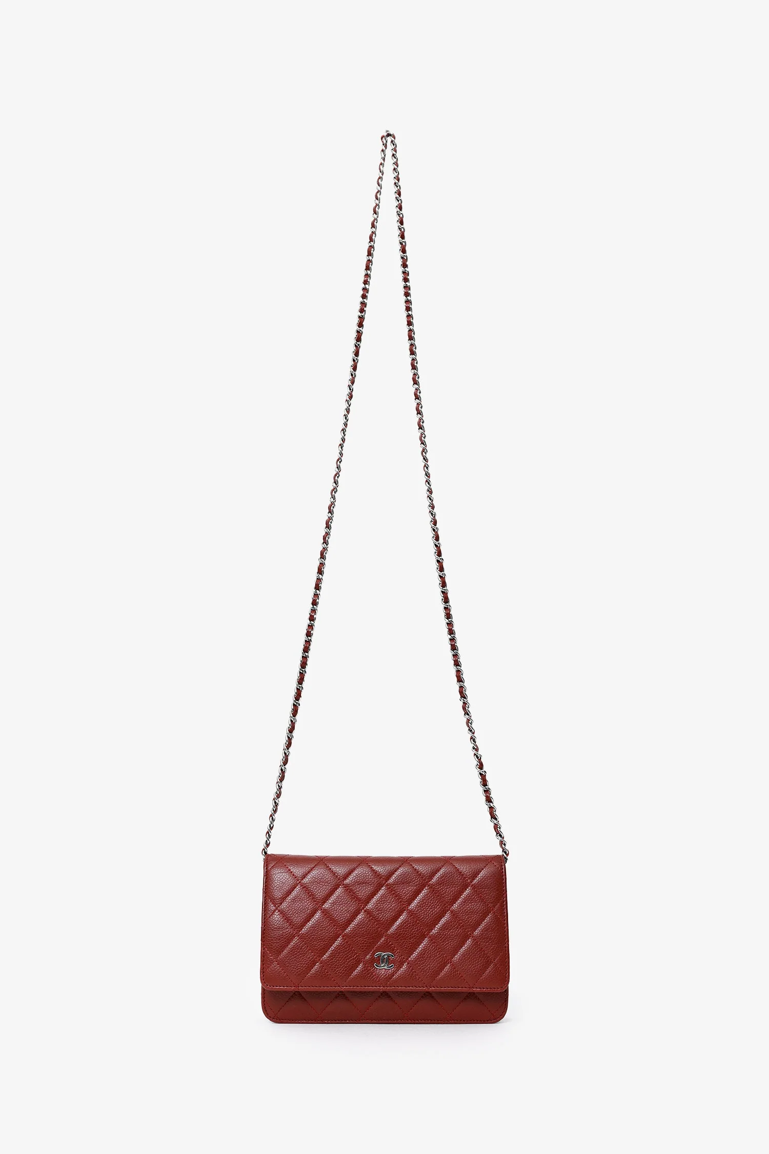 Pre-Loved Chanel™ 2013-14 Burgundy Caviar Leather Classic Wallet On Chain - Image 6