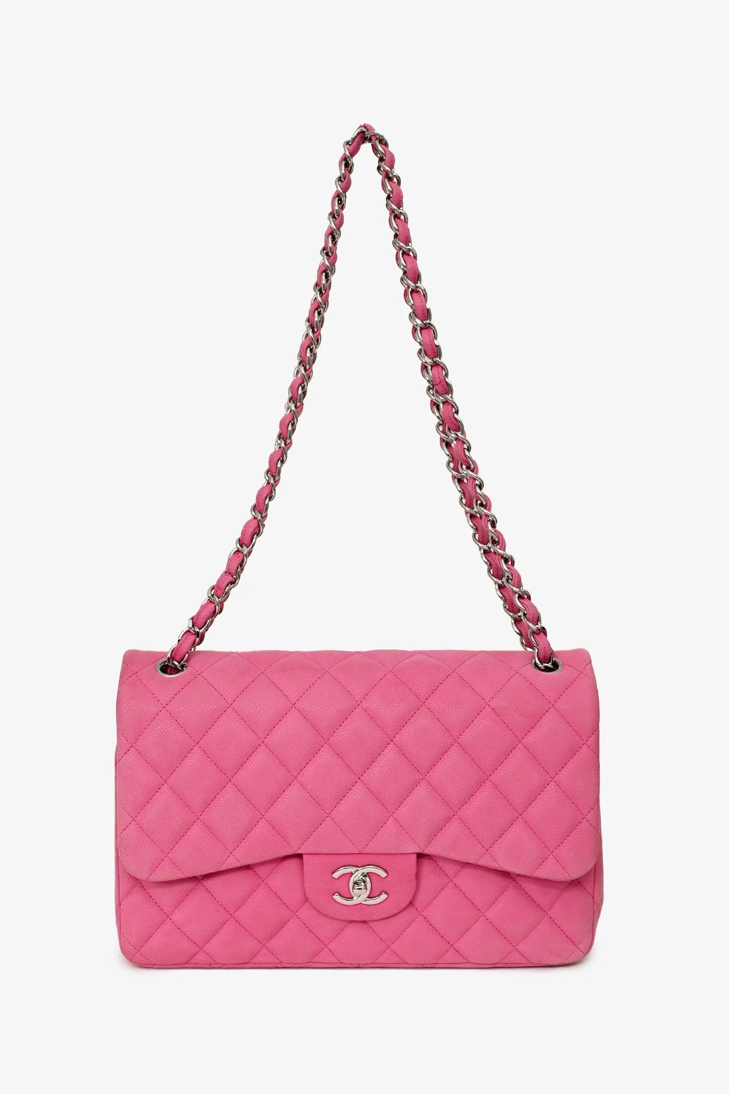 Pre-Loved Chanel™ 2013/14 Pink Caviar Jumbo Double Flap SHW - Image 7