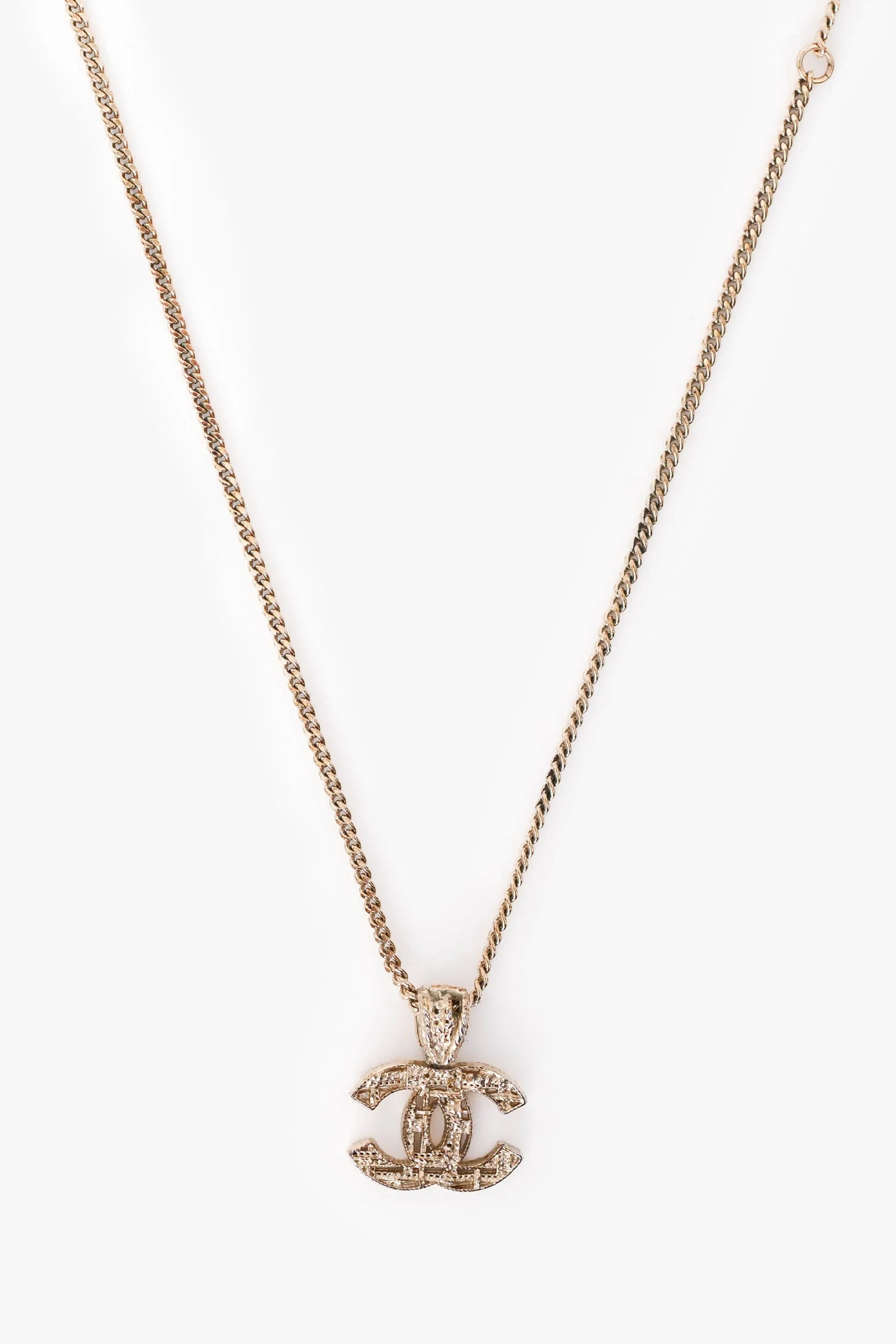 Pre-Loved Chanel™ 2013 Gold Tone Metal Tweed CC Pendant Necklace