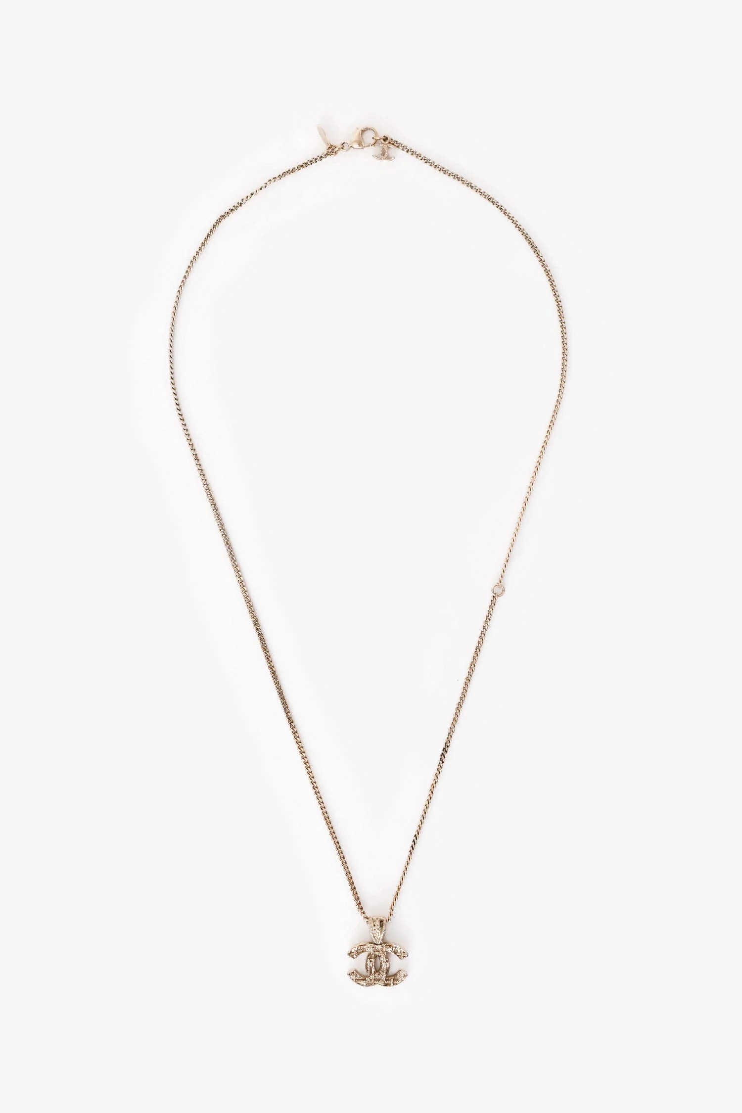 Pre-Loved Chanel™ 2013 Gold Tone Metal Tweed CC Pendant Necklace - Image 2