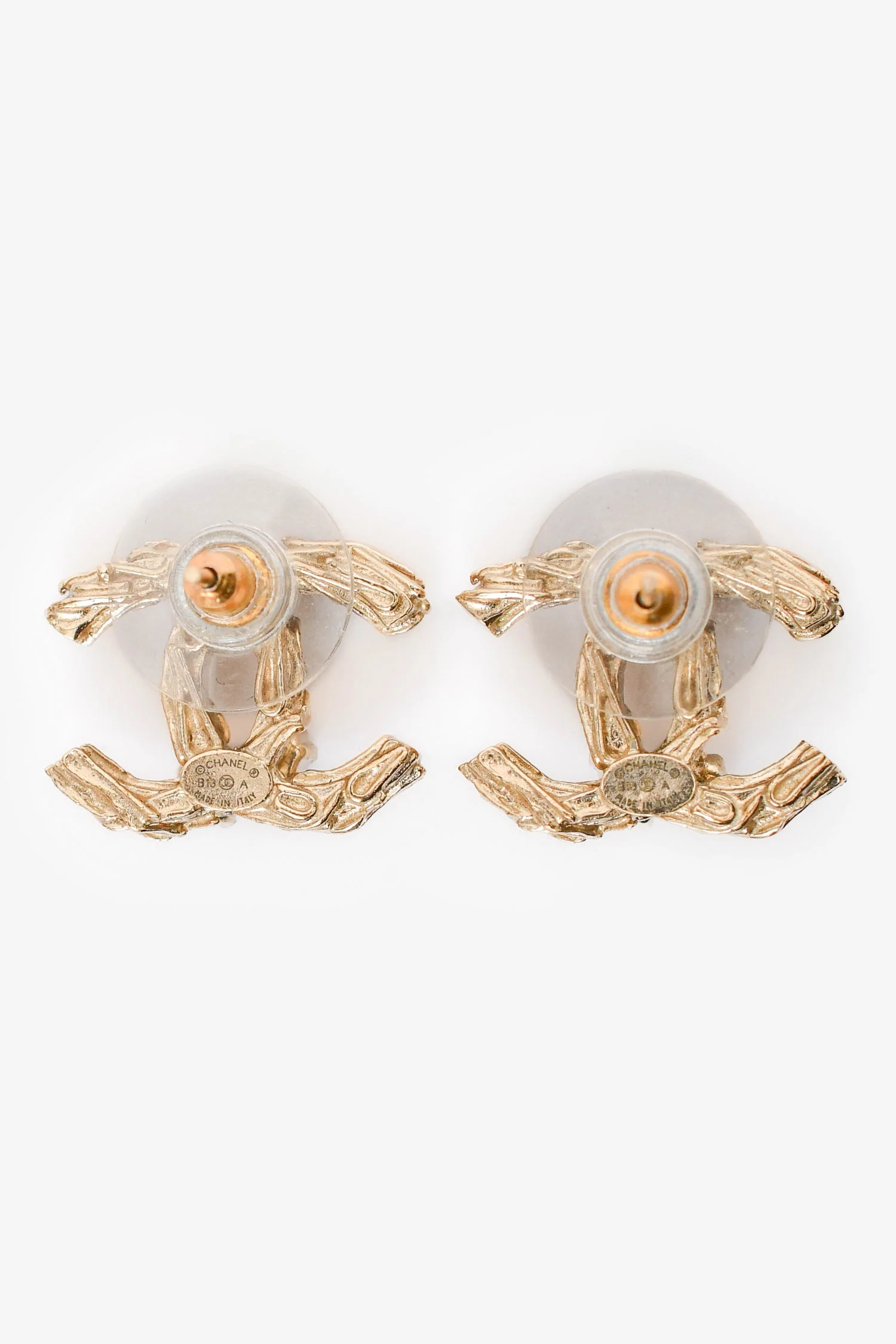 Pre-Loved Chanel™ 2013 Gold Toned Crystal Detail CC Stud Earrings - Image 2