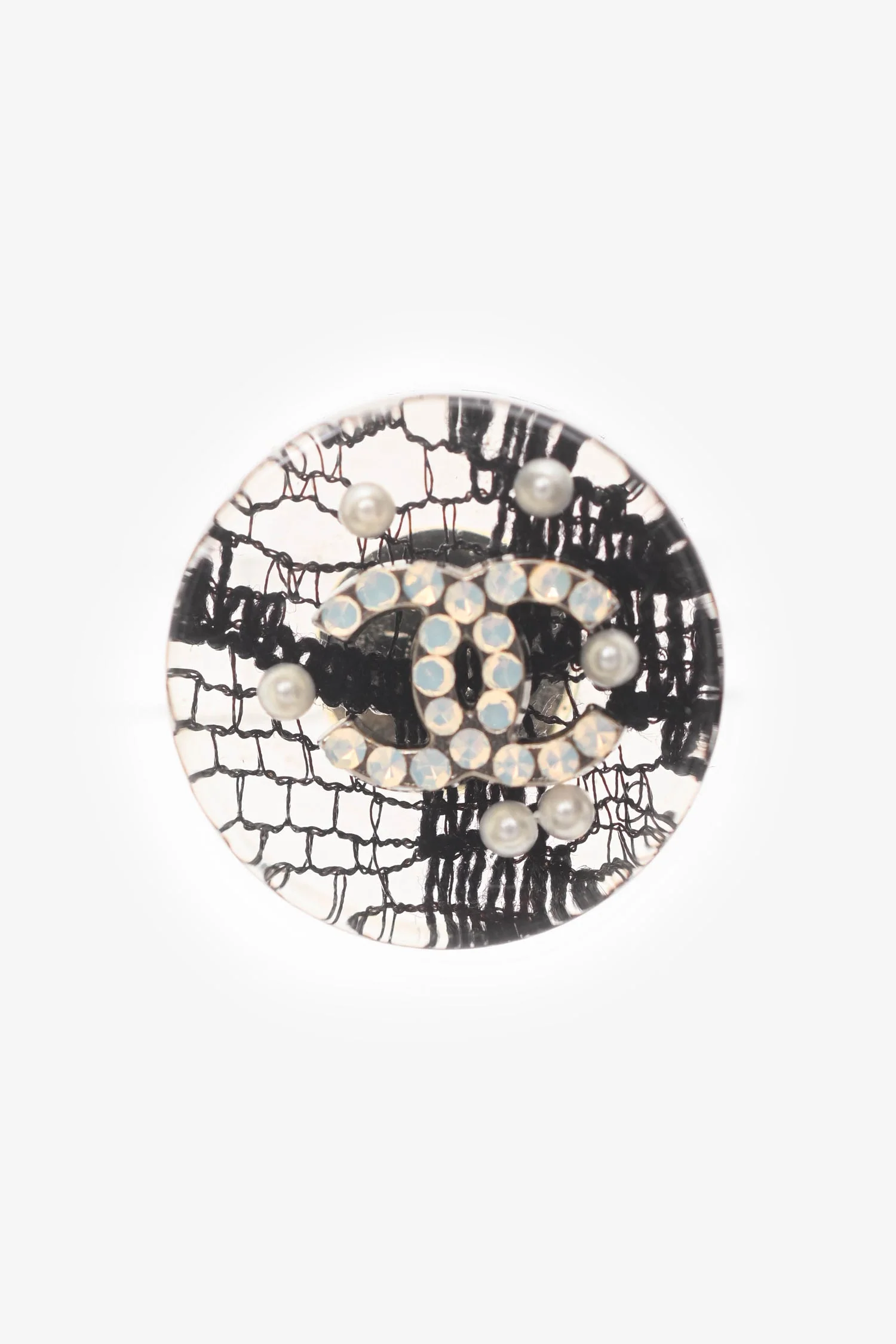 Pre-Loved Chanel™ 2013 Resin Lace CC Rounded Ear Studs