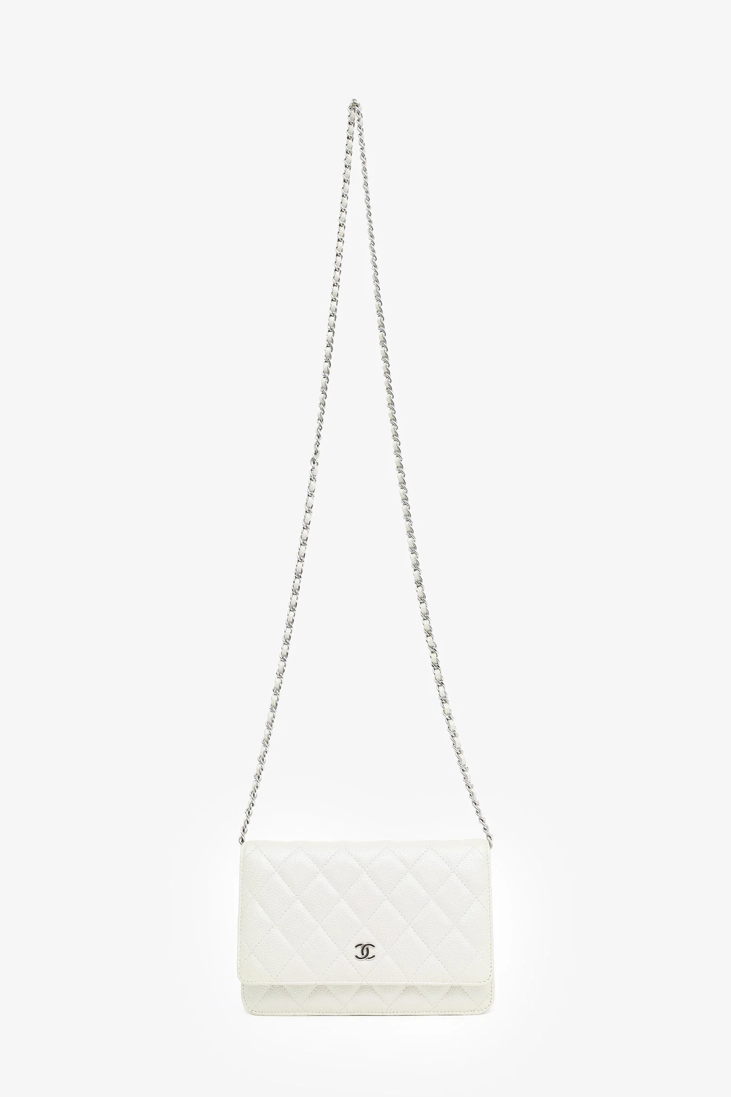 Pre-Loved Chanel™ 2014-15 Beige Metallic Caviar Leather Wallet on Chain - Image 6
