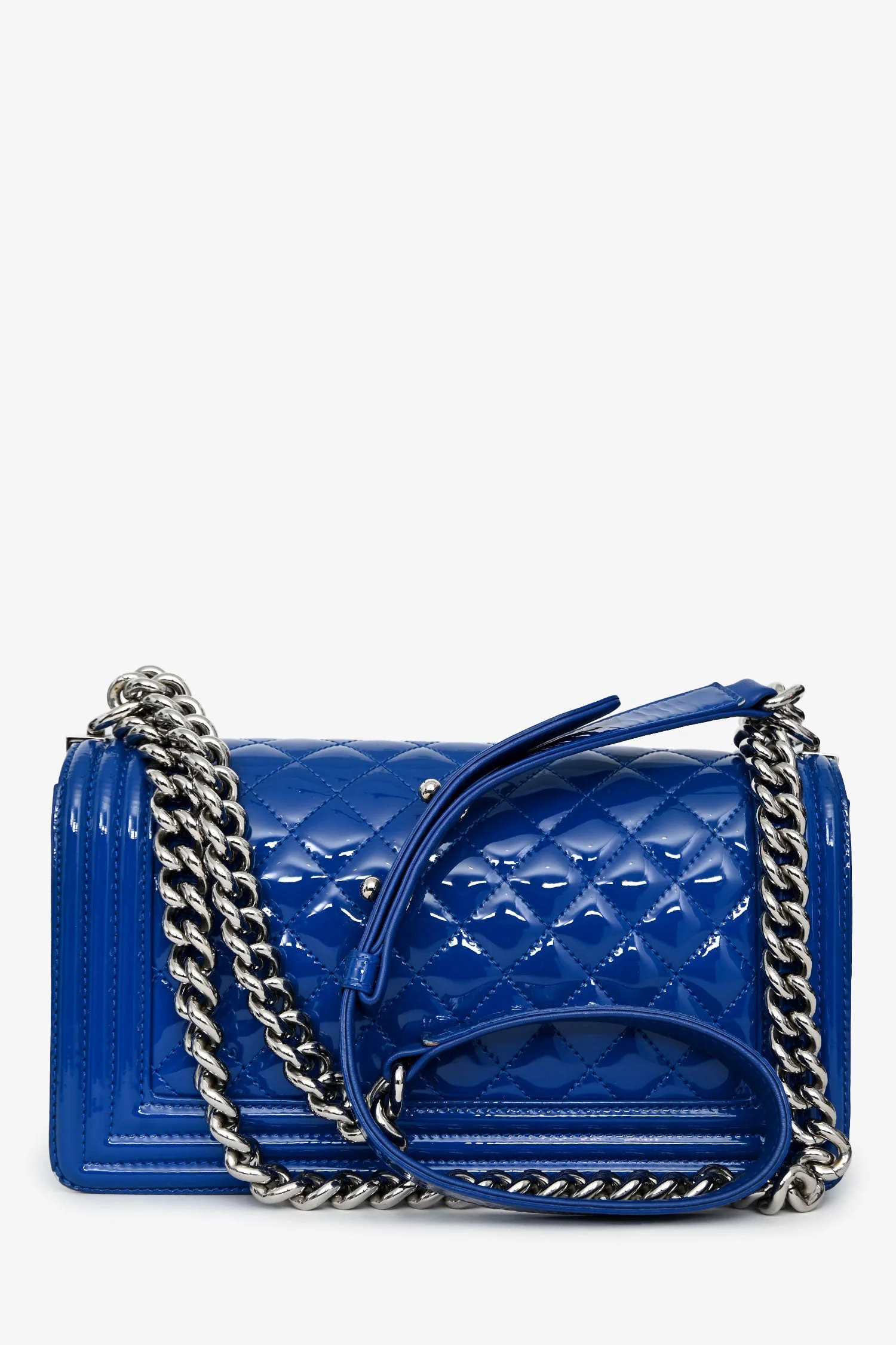 Pre-Loved Chanel™ 2014/15 Cobalt Blue Patent Old Medium Boy Bag - Image 2