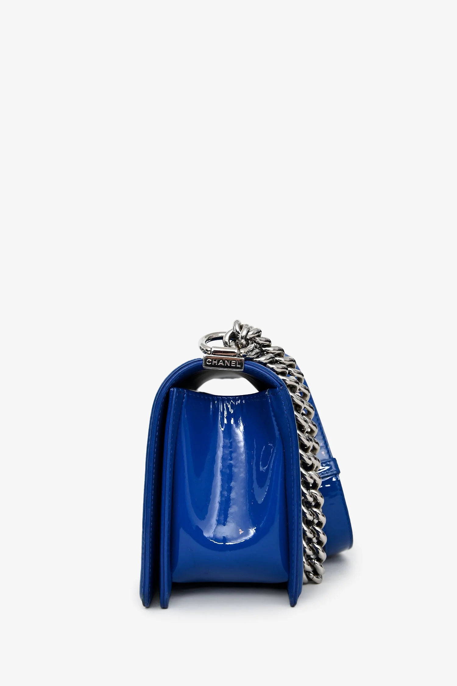 Pre-Loved Chanel™ 2014/15 Cobalt Blue Patent Old Medium Boy Bag - Image 3