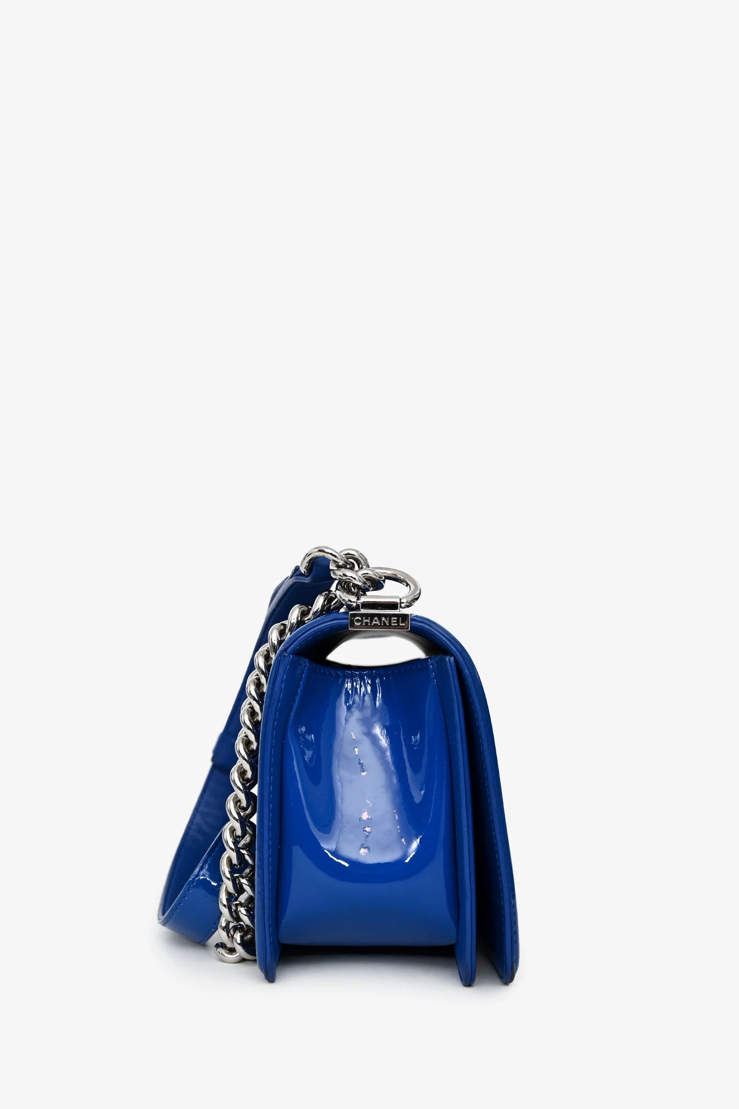 Pre-Loved Chanel™ 2014/15 Cobalt Blue Patent Old Medium Boy Bag - Image 4