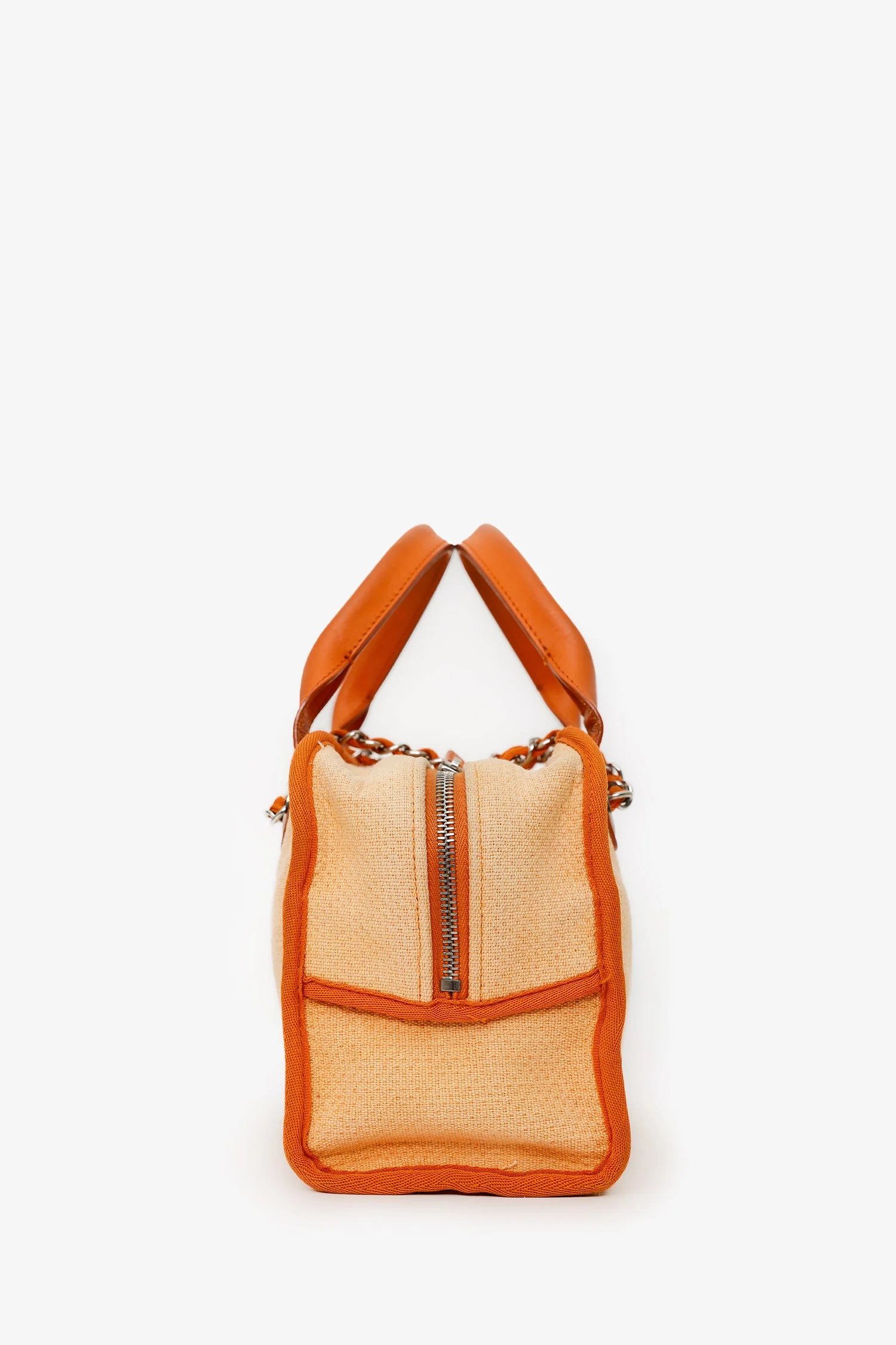 Pre-Loved Chanel™ 2014-15 Orange Canvas Deauville Mini Bowling Bag - Image 3