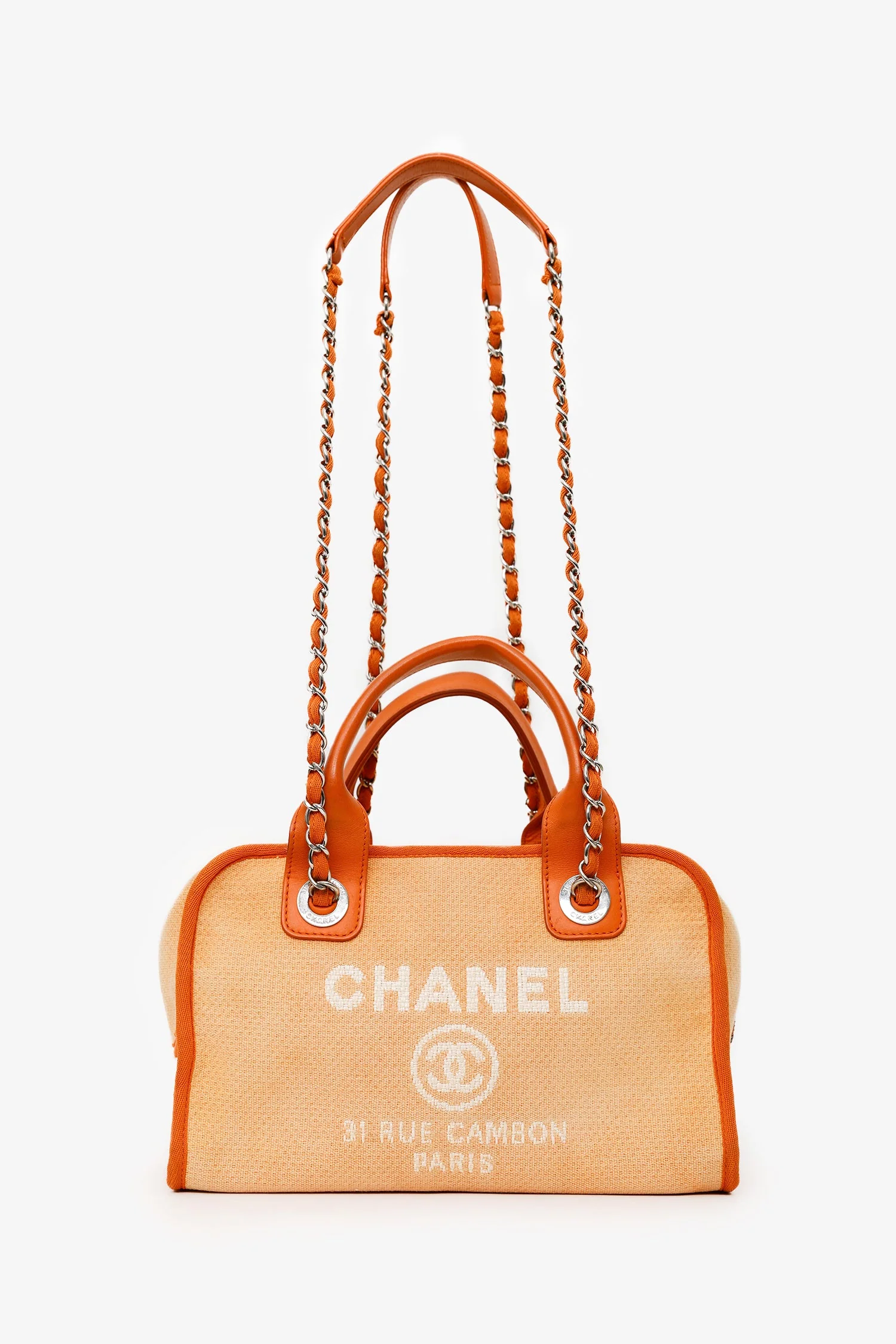Pre-Loved Chanel™ 2014-15 Orange Canvas Deauville Mini Bowling Bag - Image 7