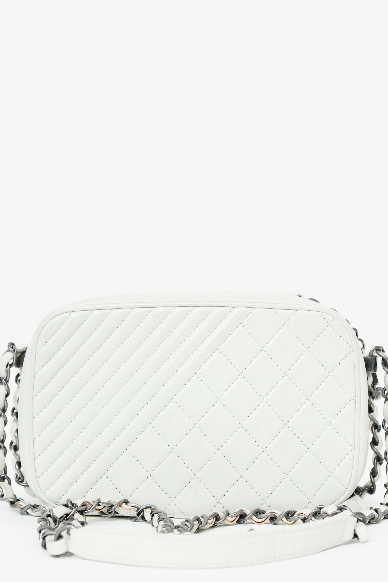 Pre-Loved Chanel™ 2014-15 White Quilted Lambskin Leather Coco Boy Camera Bag - Image 2