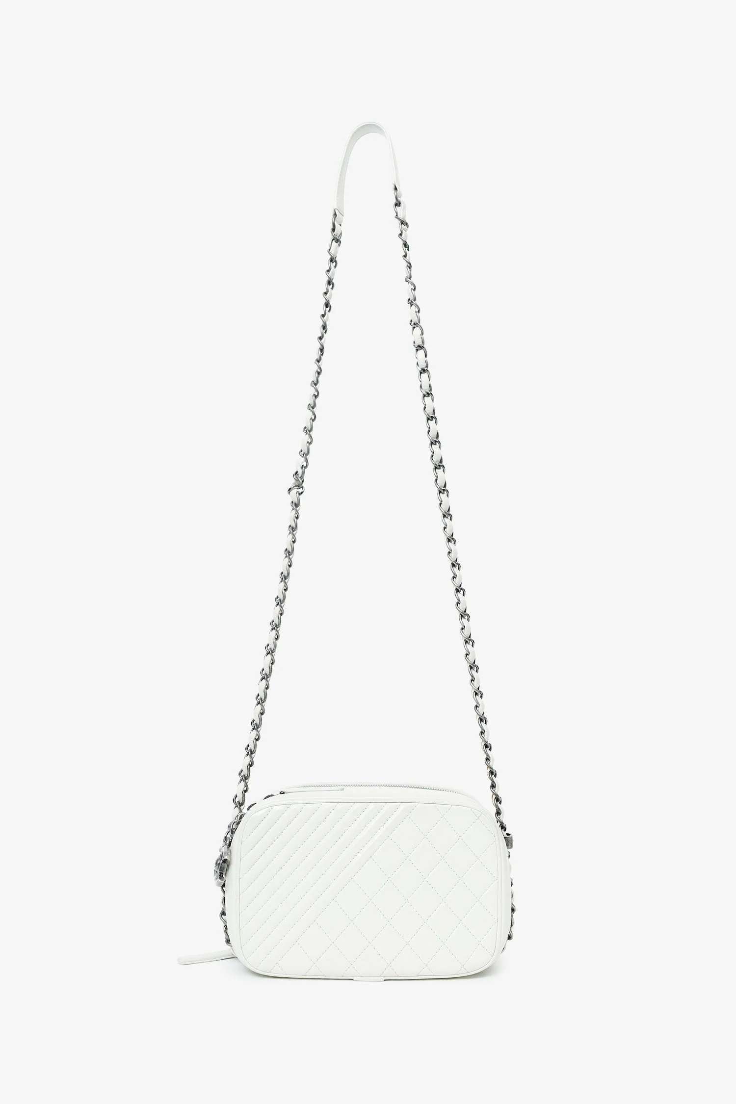 Pre-Loved Chanel™ 2014-15 White Quilted Lambskin Leather Coco Boy Camera Bag - Image 8
