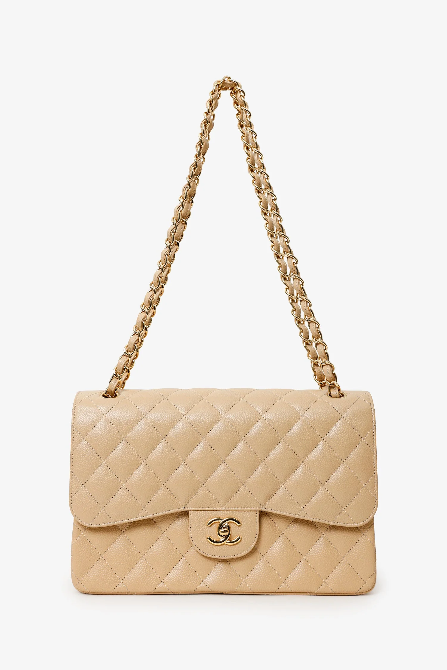 Pre-Loved Chanel™ 2014 Beige Caviar Leather Jumbo Double Flap Bag - Image 6