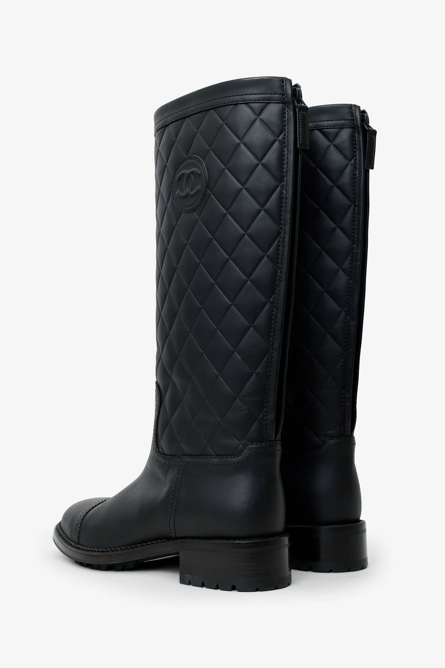 Pre-Loved Chanel™ 2014 Black Interlocking CC Logo Rain Boots Size 38.5 - Image 4