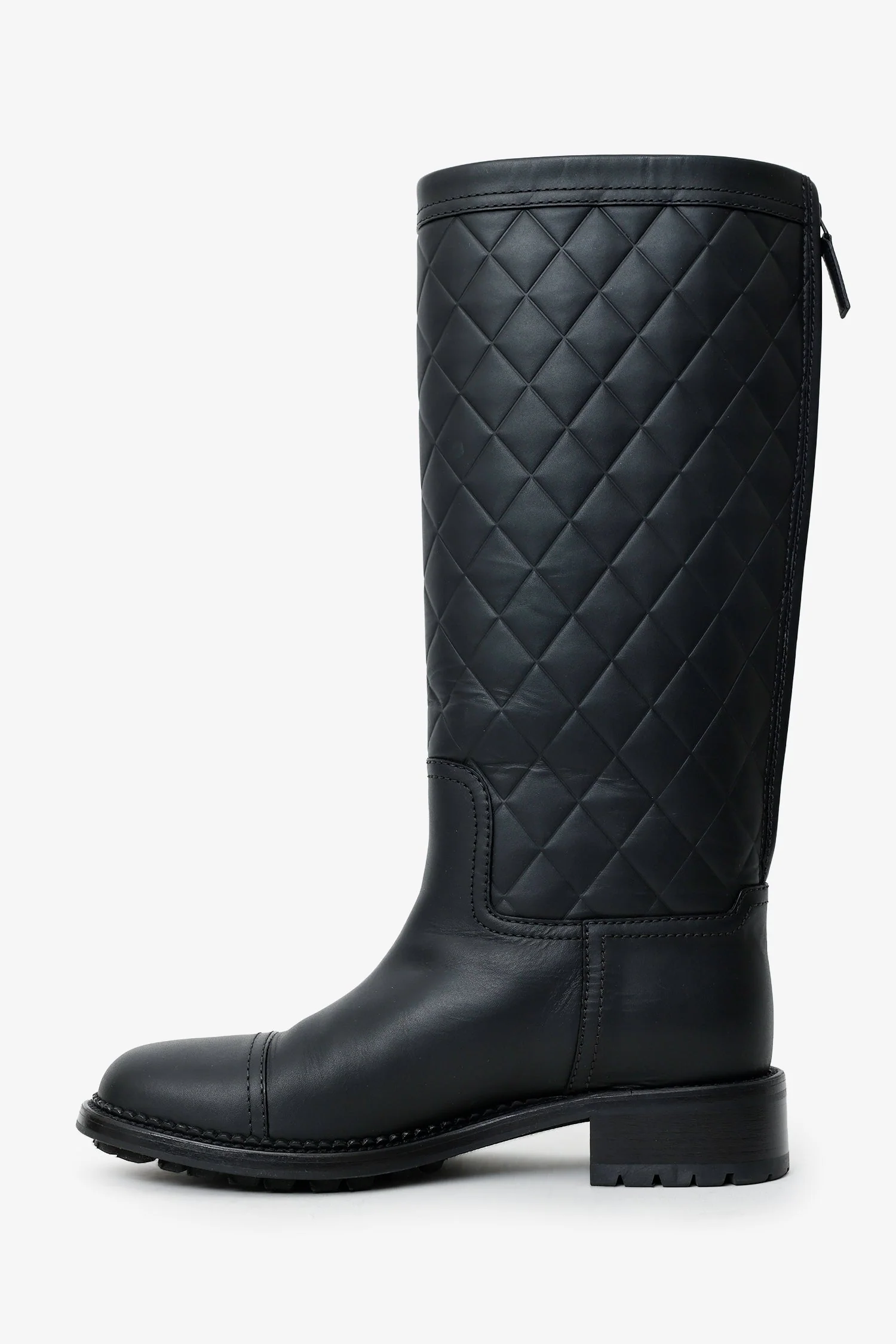 Pre-Loved Chanel™ 2014 Black Interlocking CC Logo Rain Boots Size 38.5 - Image 5