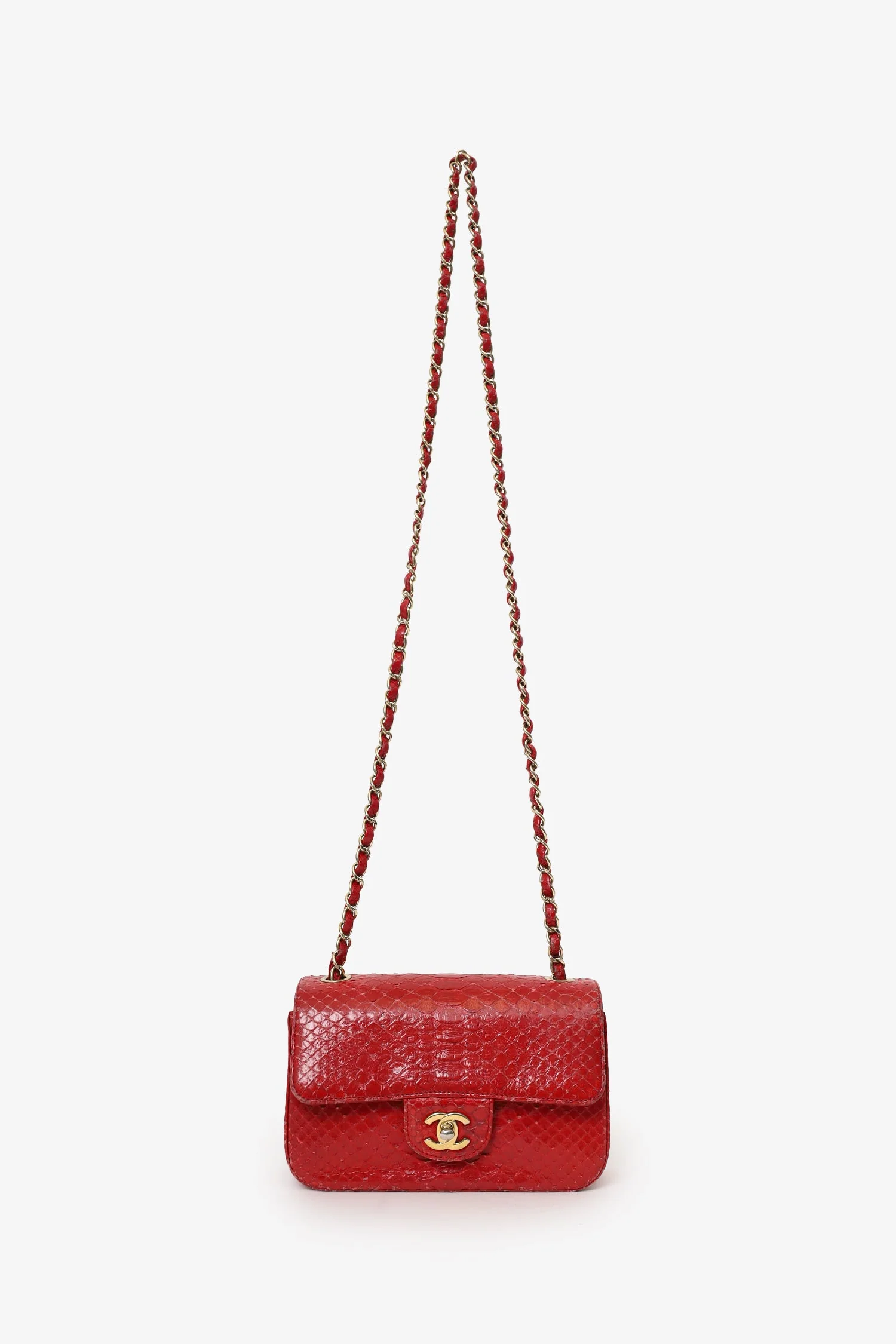 Pre-Loved Chanel™ 2014 Red Python Mini Flap Bag - Image 6