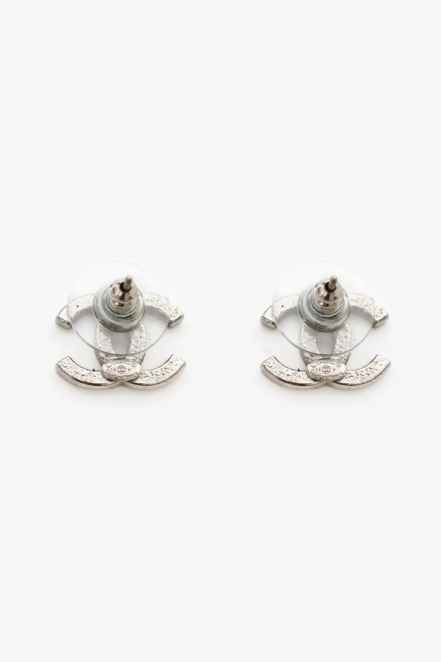 Pre-Loved Chanel™ 2014 Silver Tone Crystal CC Earrings - Image 2