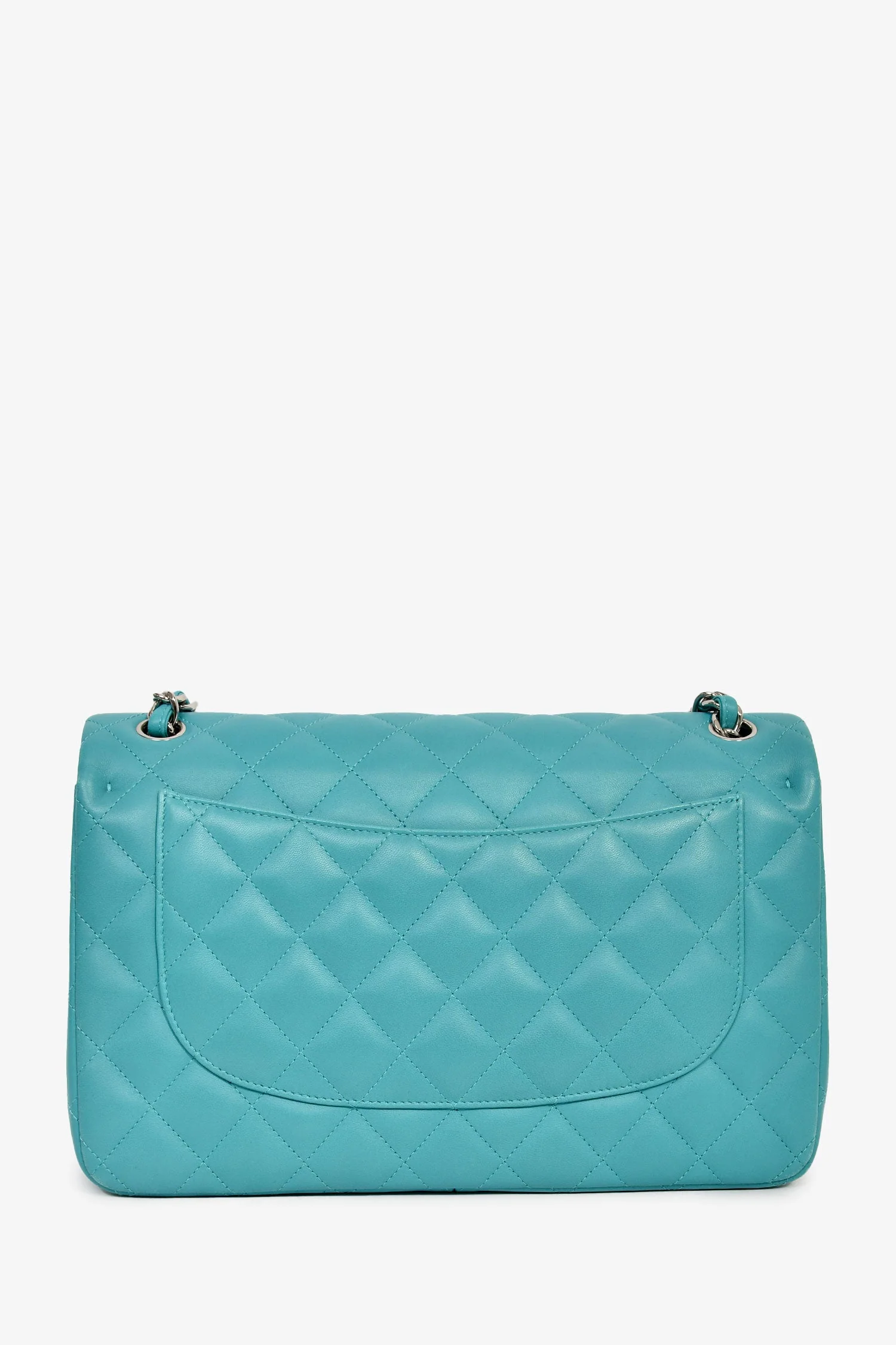 Pre-Loved Chanel™ 2014 Turquoise Lambskin Jumbo Double Flap Shoulder Bag - Image 2