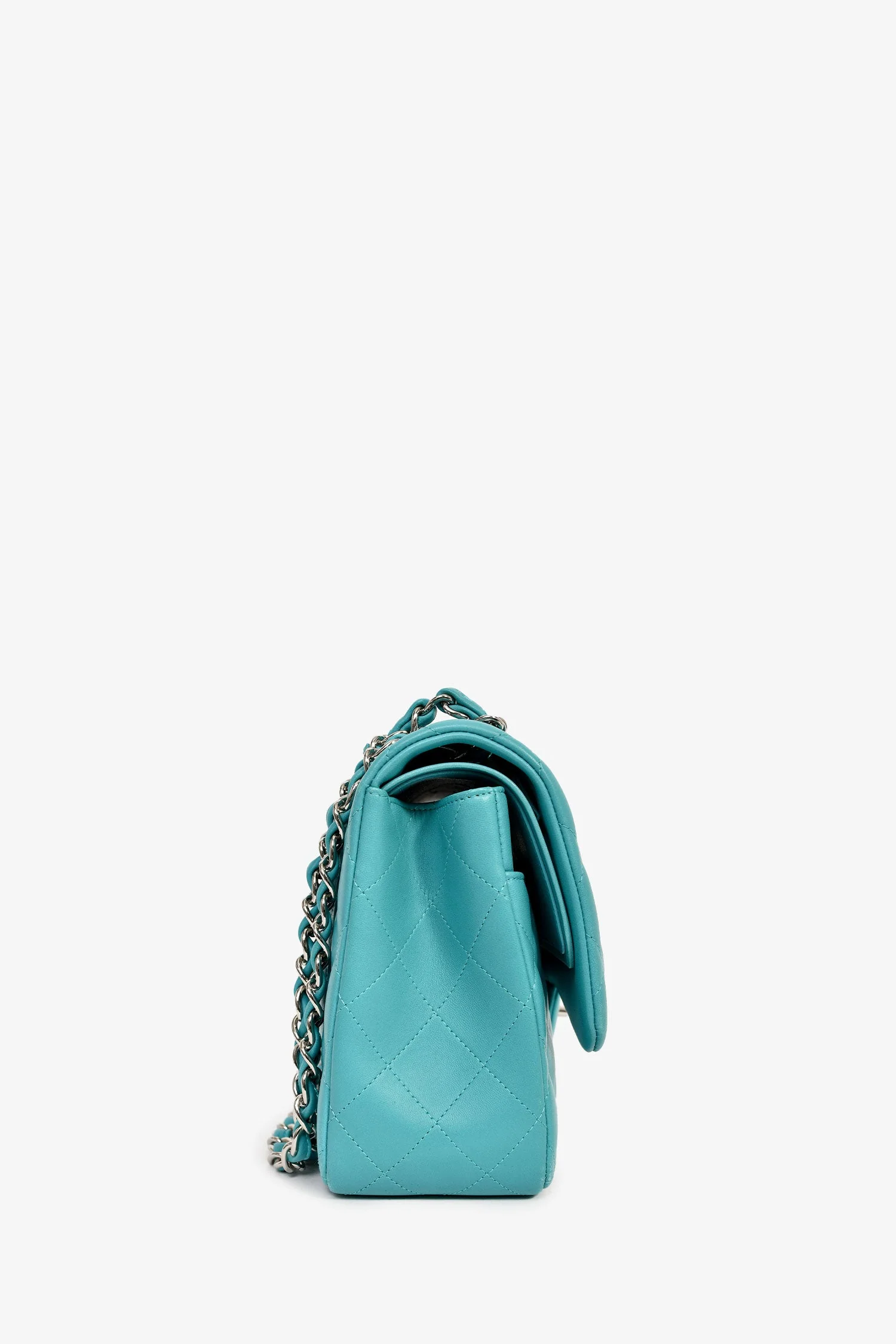 Pre-Loved Chanel™ 2014 Turquoise Lambskin Jumbo Double Flap Shoulder Bag - Image 3