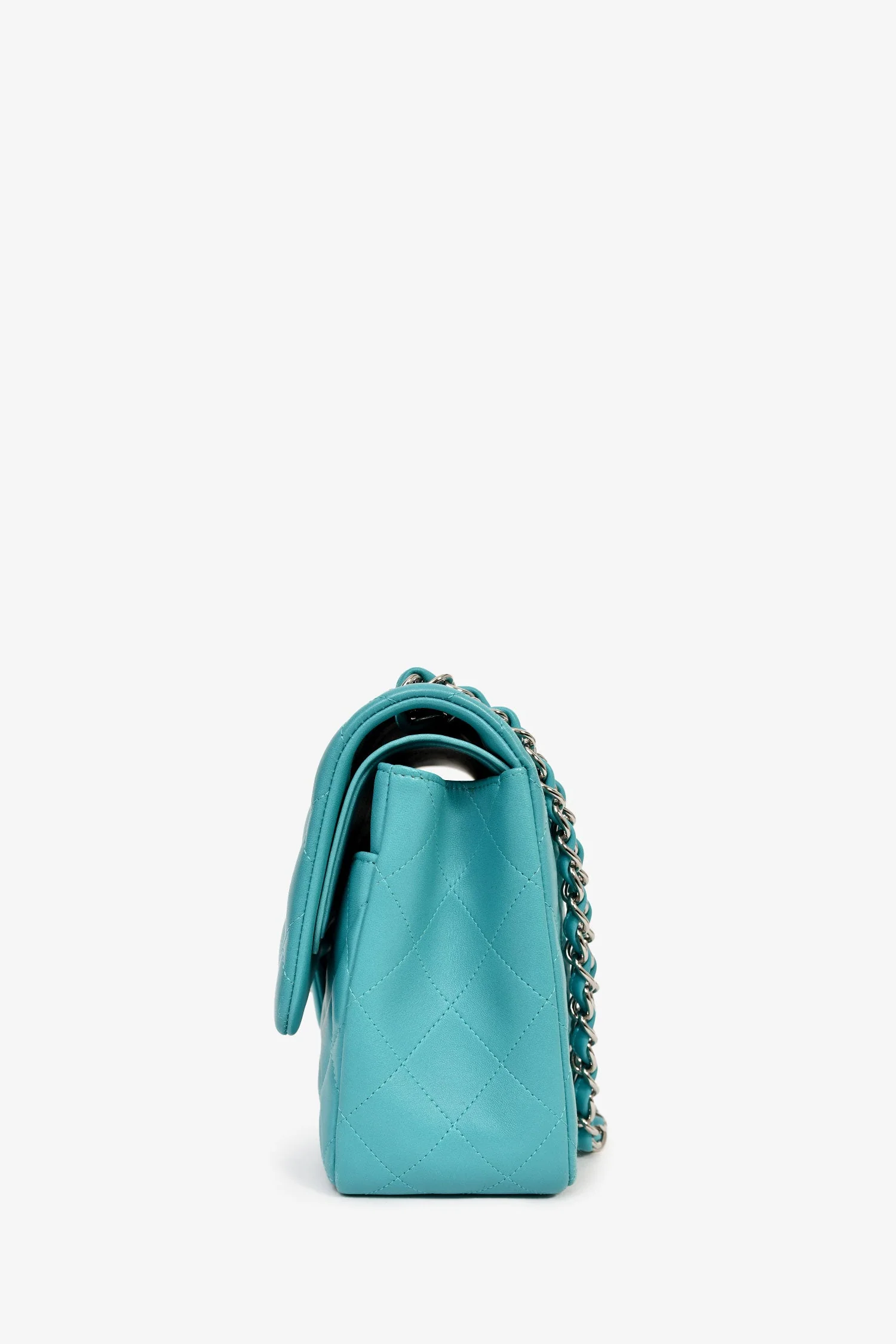 Pre-Loved Chanel™ 2014 Turquoise Lambskin Jumbo Double Flap Shoulder Bag - Image 4