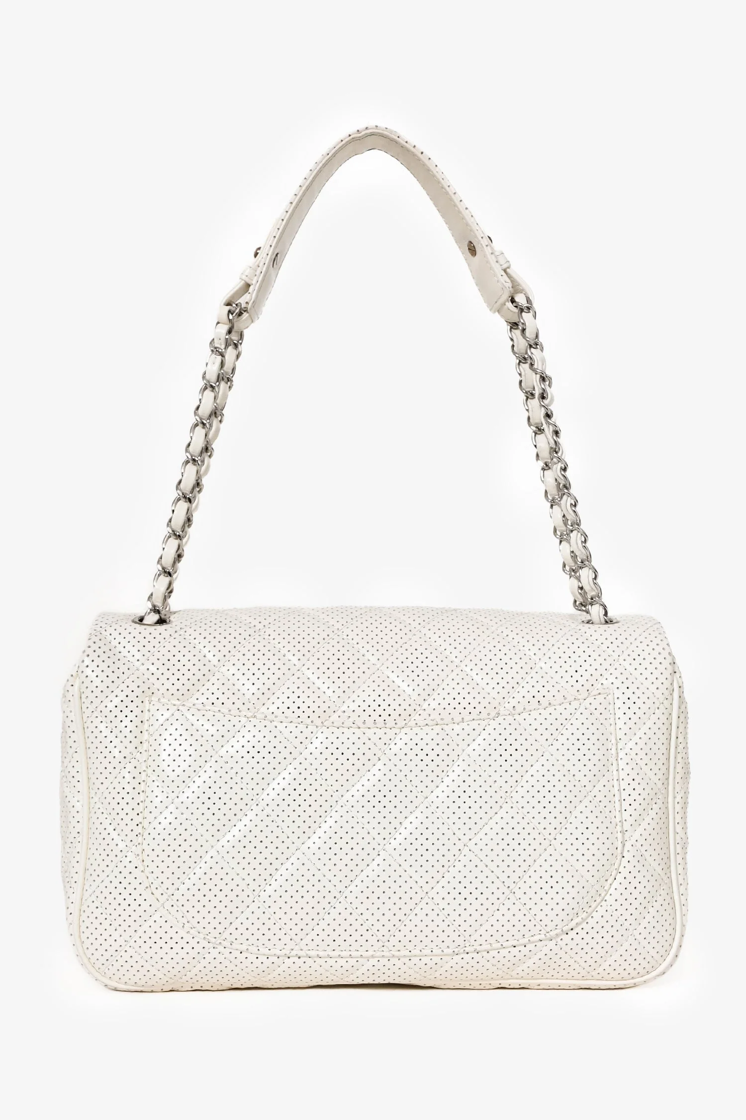 Pre-Loved Chanel™ 2014 White Perforated Leather Jumbo Double Flap Shoulder Bag - Image 2