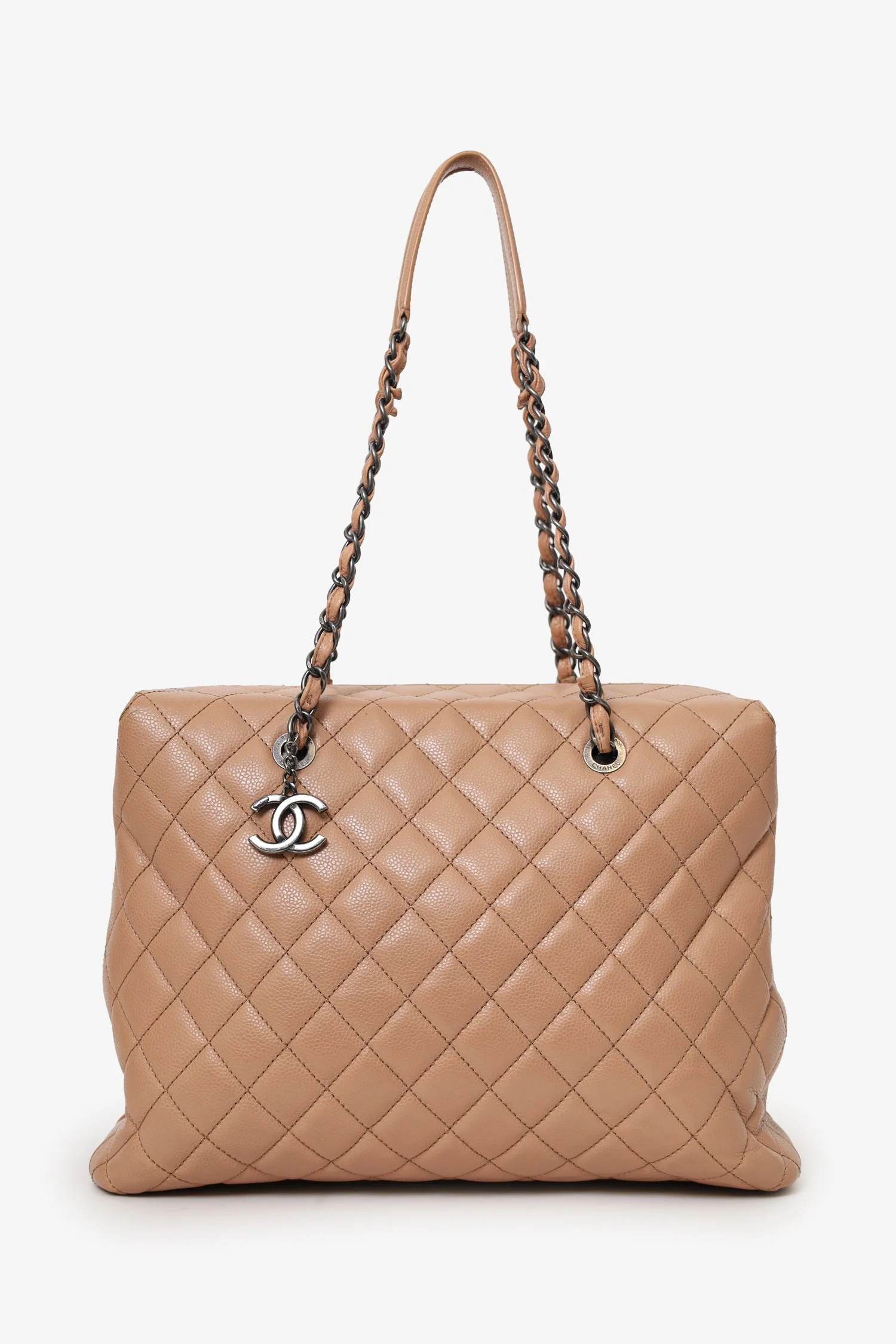 Pre-Loved Chanel™ 2015-16 Beige Caviar Leather Quilted City Large Shopping Tote - Image 6