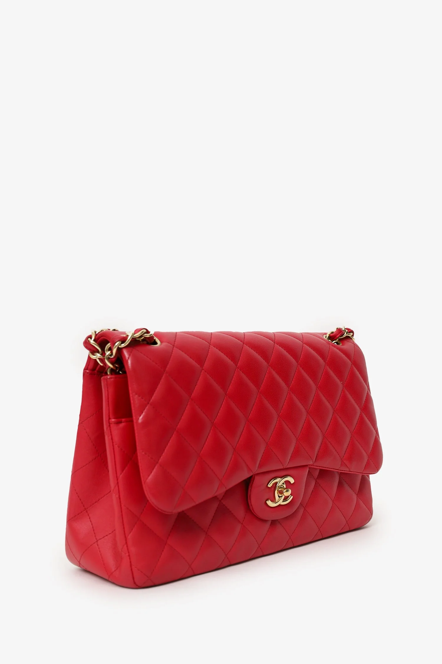 Pre-Loved Chanel™ 2015-16 Red Lambskin Quilted Classic Jumbo Flap Bag - Image 2