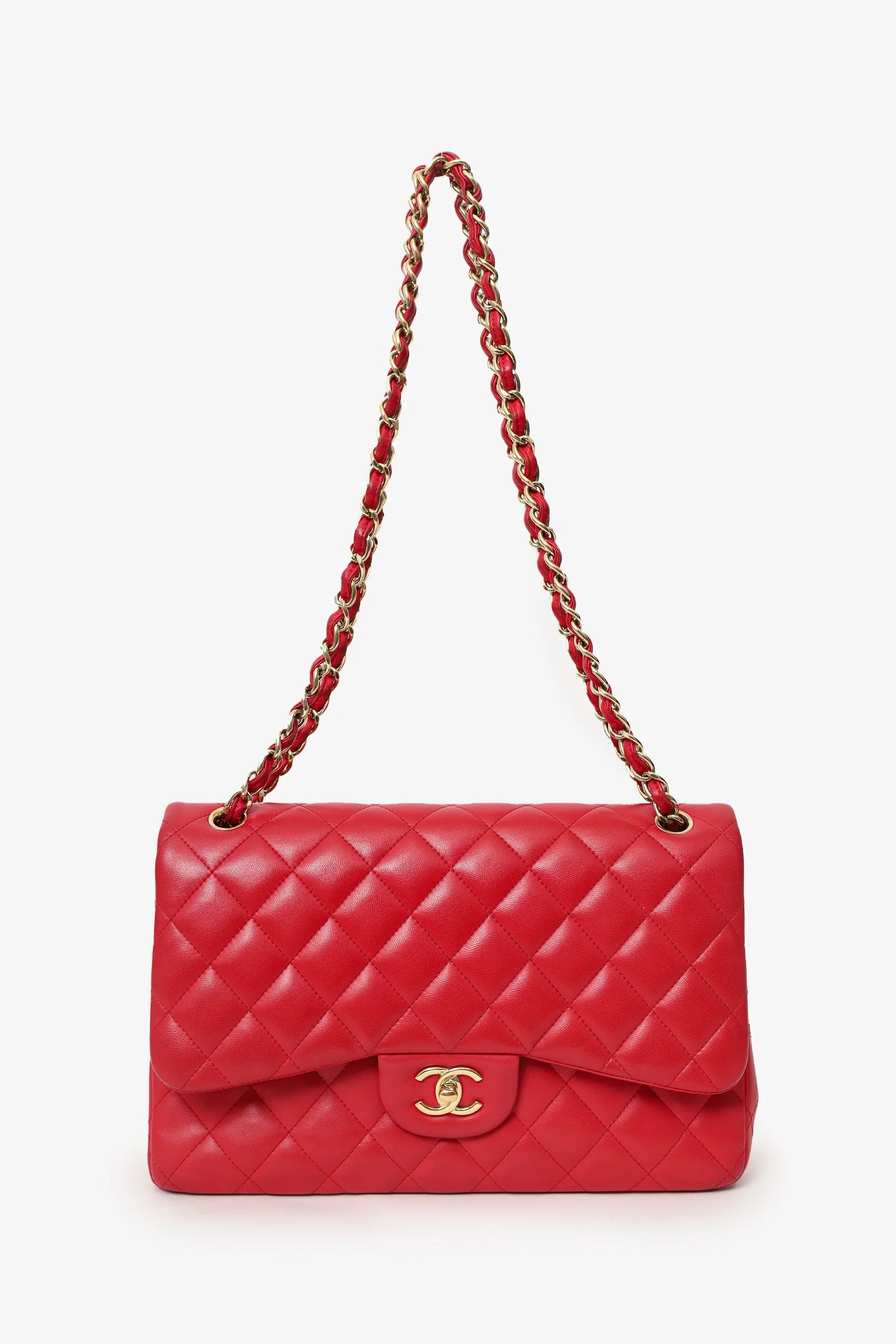 Pre-Loved Chanel™ 2015-16 Red Lambskin Quilted Classic Jumbo Flap Bag - Image 7