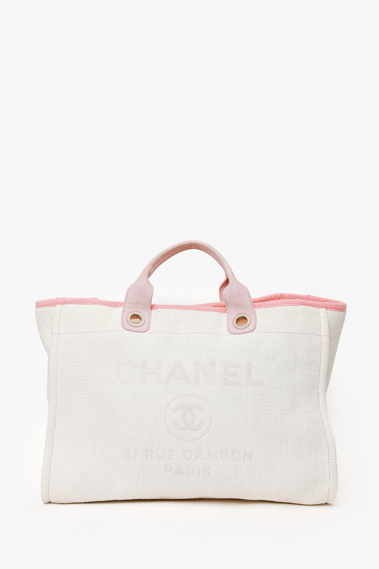 Pre-Loved Chanel™ 2015-16 White/Pink Medium Deauville Tote