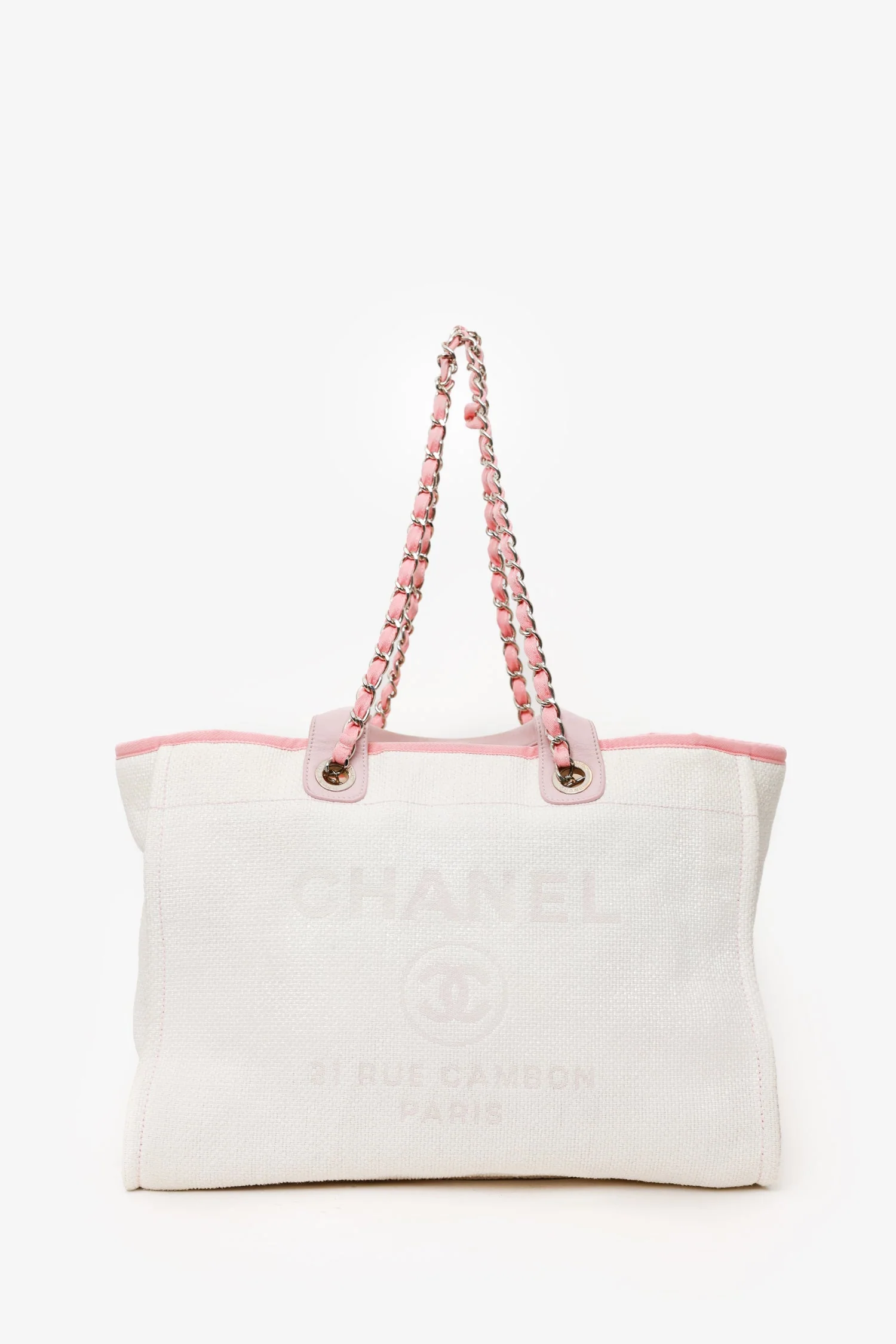 Pre-Loved Chanel™ 2015-16 White/Pink Medium Deauville Tote - Image 6