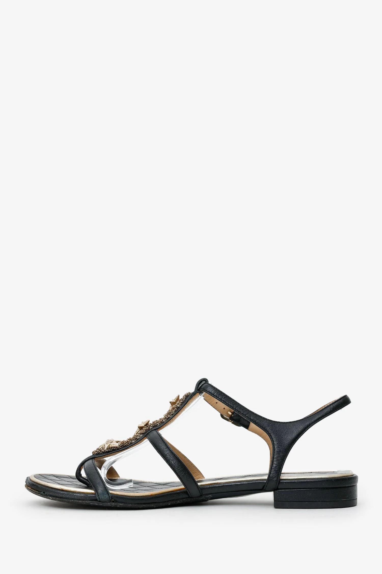 Pre-Loved Chanel™ 2015  Black Leather Star Embellished Strappy Sandals Size 37 - Image 5