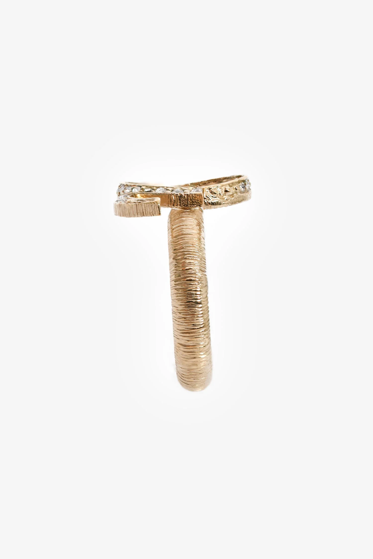 Pre-Loved Chanel™ 2015 Champagne Gold Toned CC Crystal Ring - Image 2